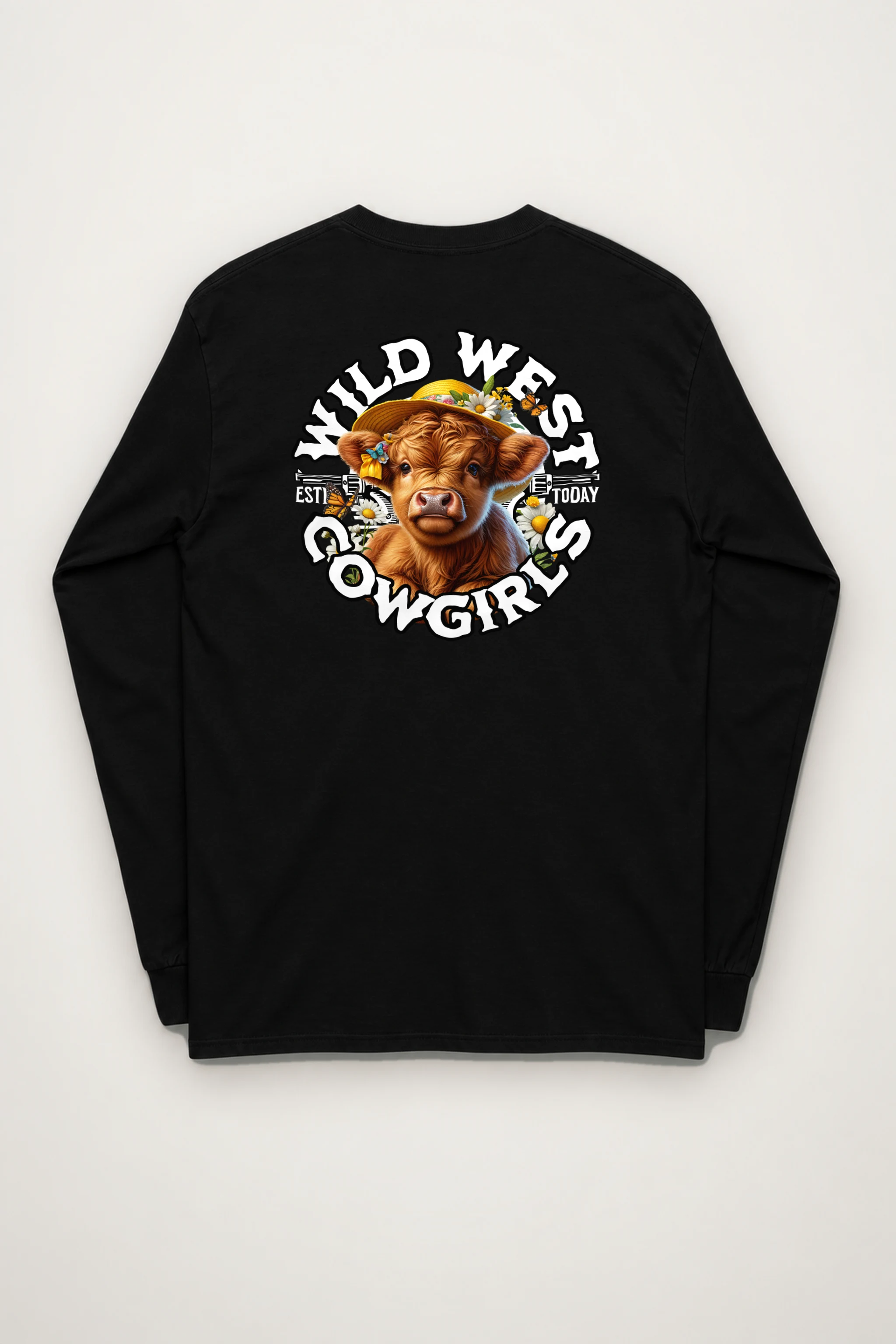 "Flower Hat Highland Calf" Unisex Longsleeve T-shirt