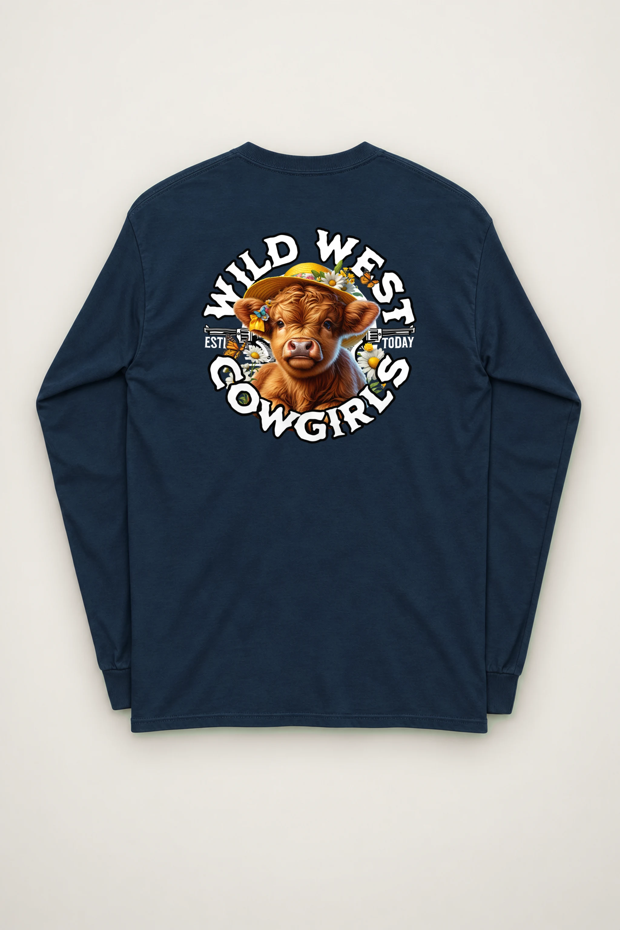 "Flower Hat Highland Calf" Unisex Longsleeve T-shirt