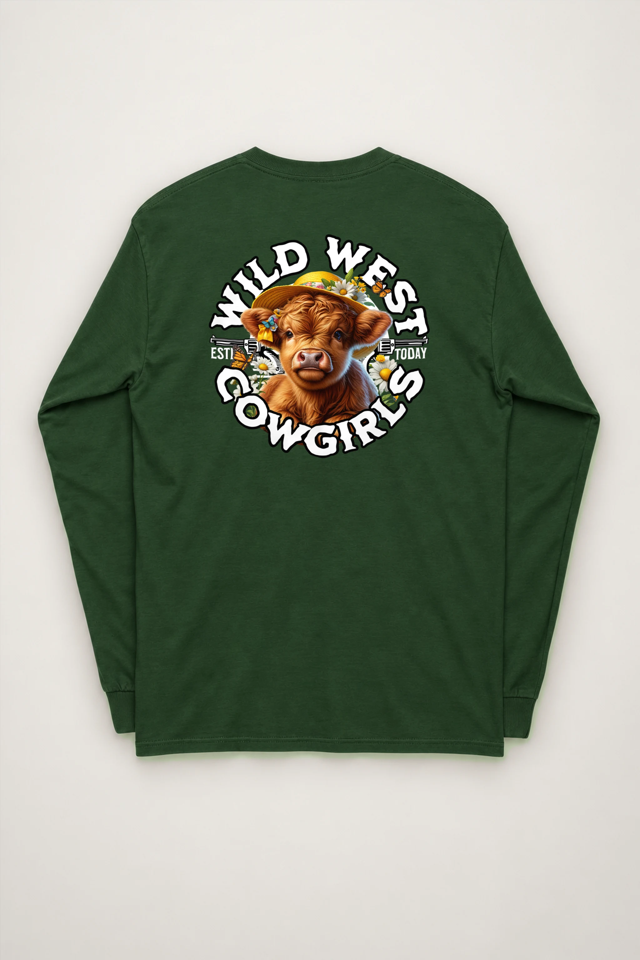 "Flower Hat Highland Calf" Unisex Longsleeve T-shirt