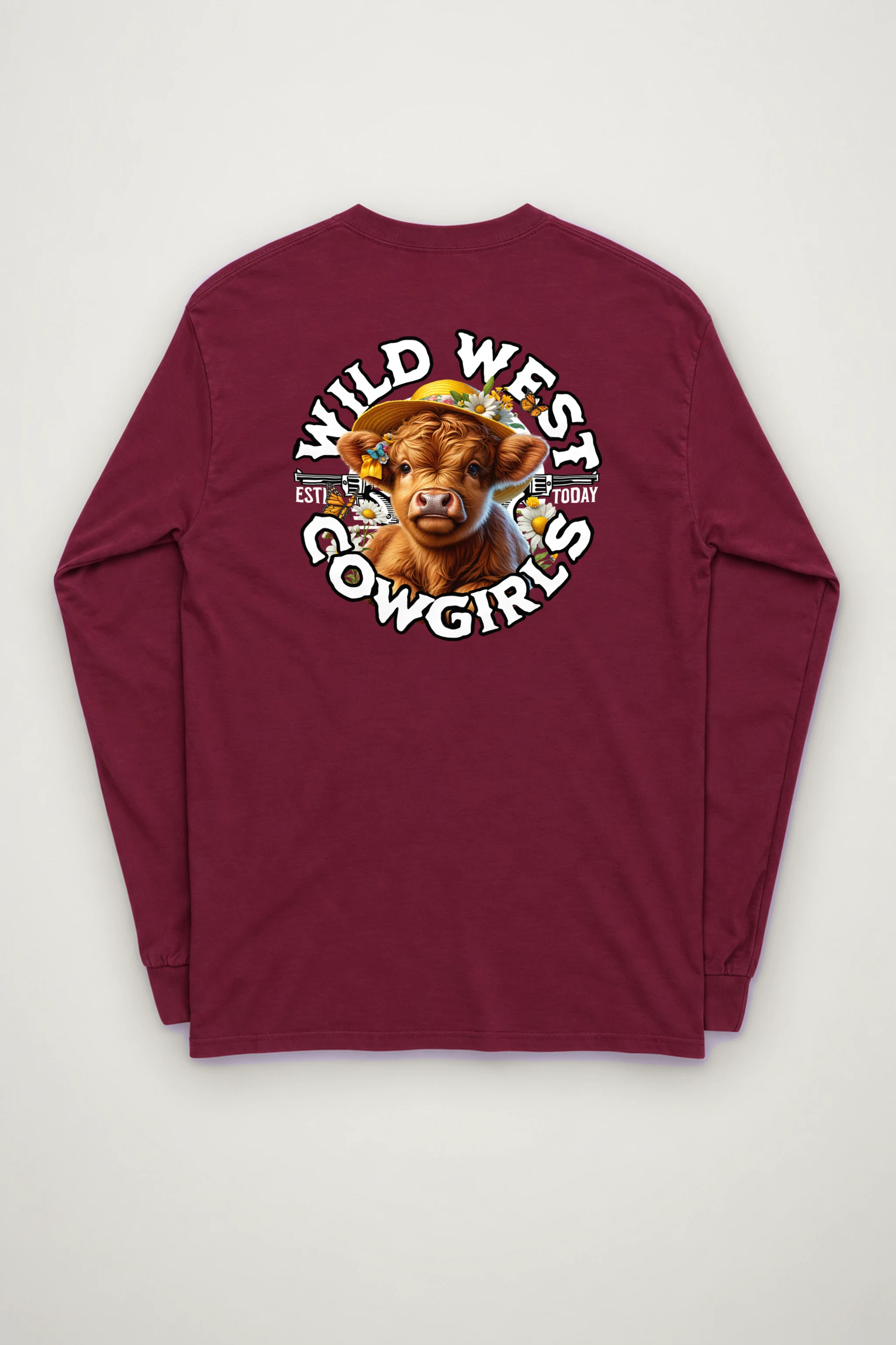 "Flower Hat Highland Calf" Unisex Longsleeve T-shirt