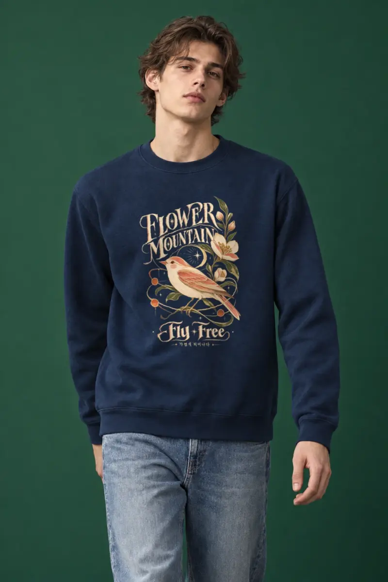 "Flower Mountain Fly Free" Heavy Blend Unisex Crewneck Sweatshirt
