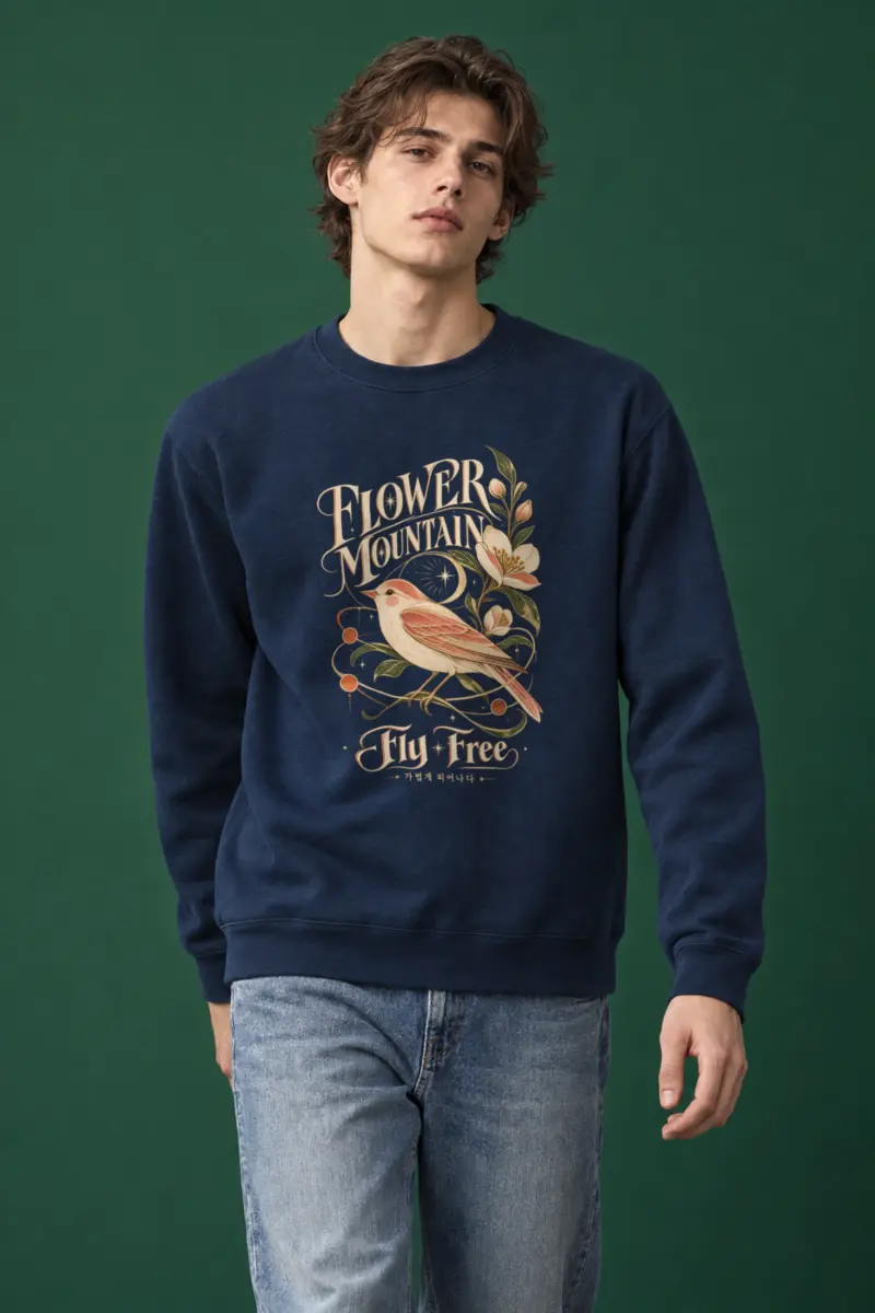 "Flower Mountain Fly Free" Heavy Blend Unisex Crewneck Sweatshirt