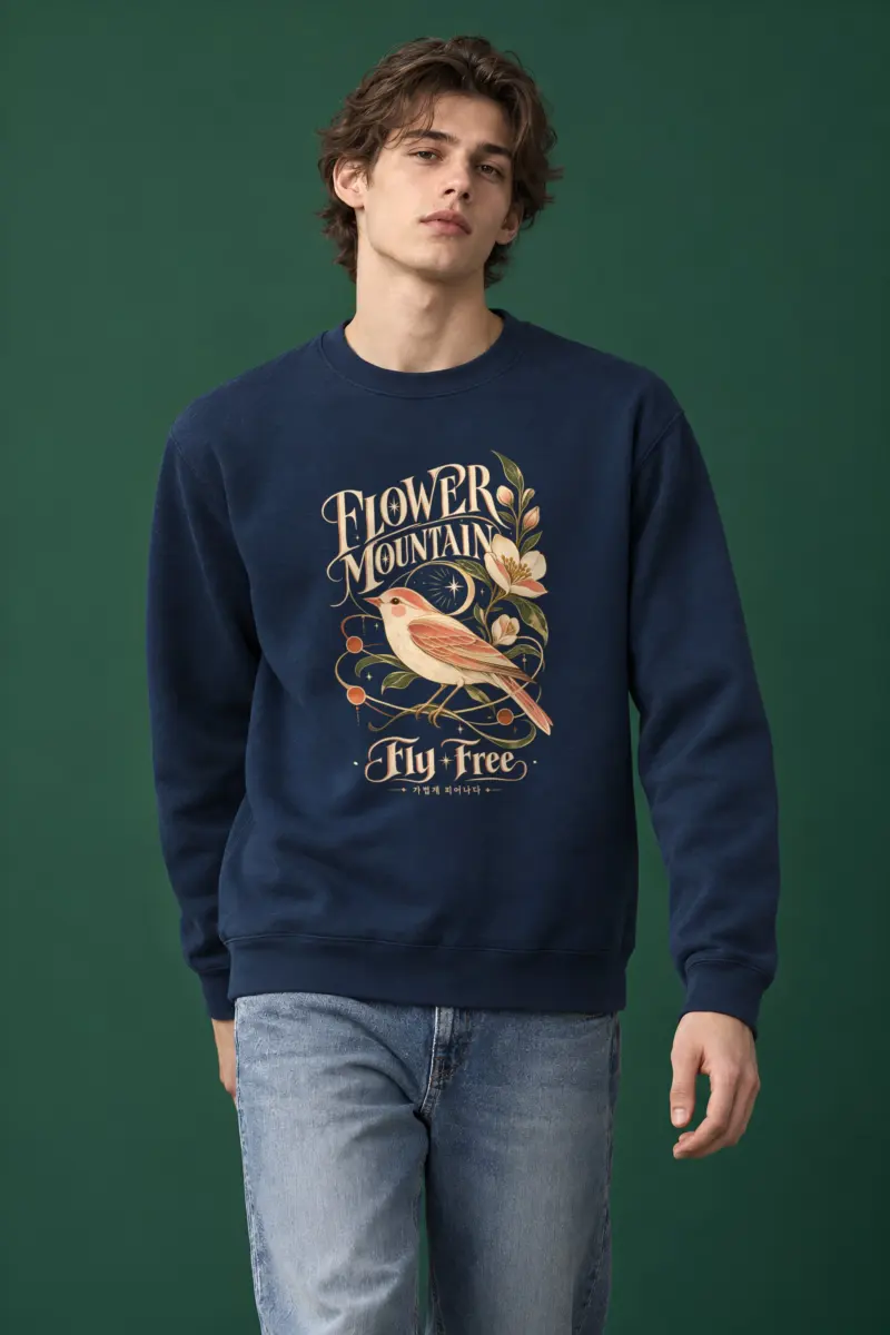 "Flower Mountain Fly Free" Heavy Blend Unisex Crewneck Sweatshirt
