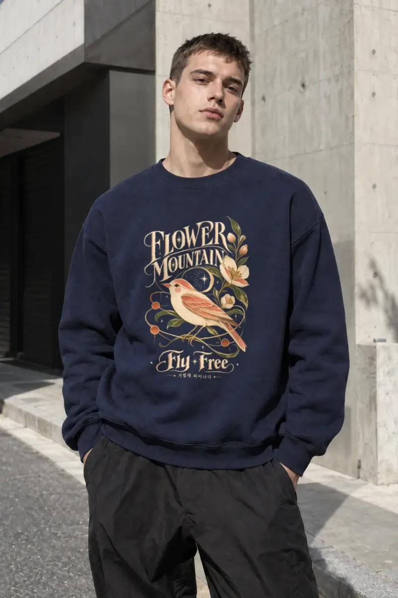 "Flower Mountain Fly Free" Heavy Blend Unisex Crewneck Sweatshirt | Gildan 18000