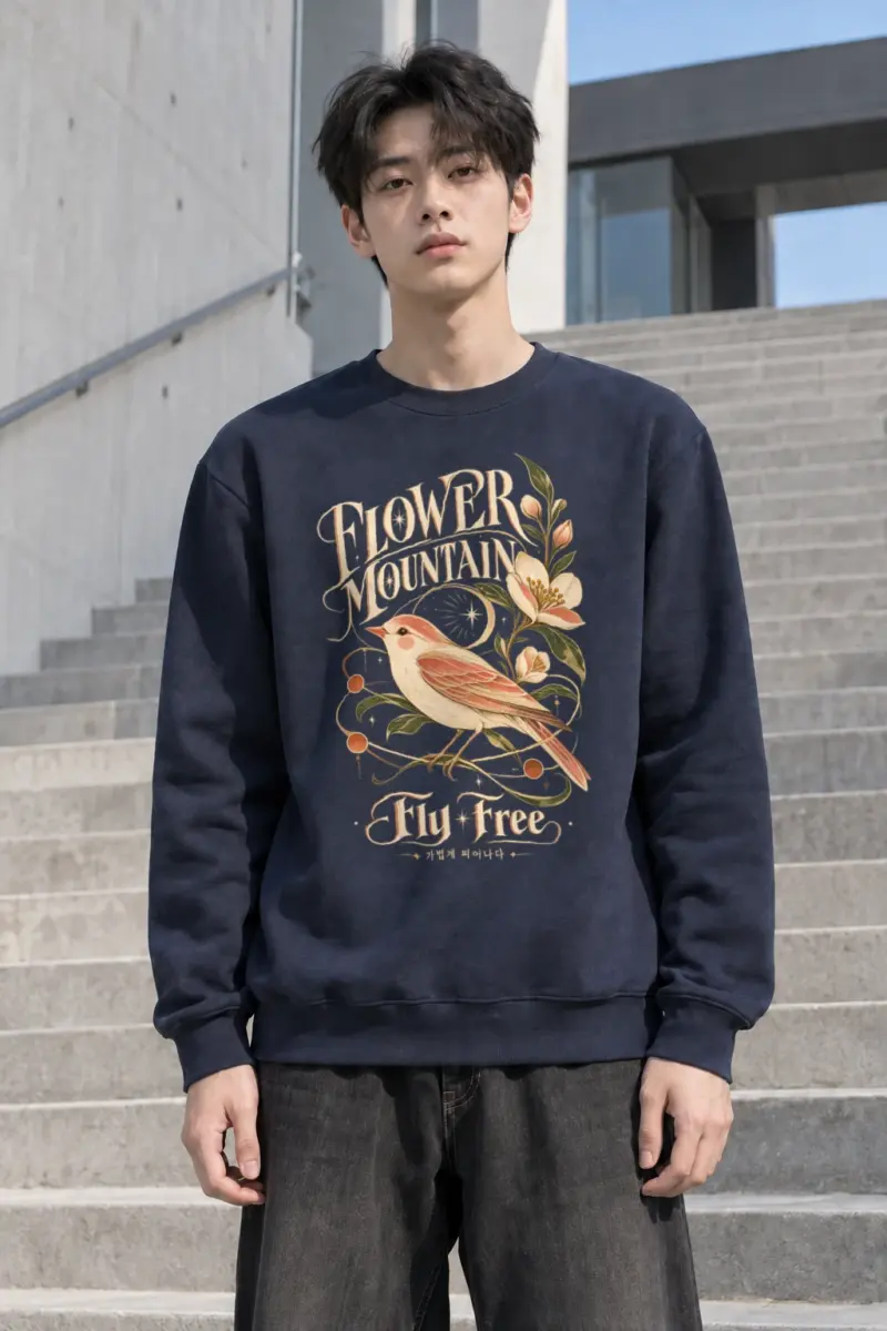 "Flower Mountain Fly Free" Heavy Blend Unisex Crewneck Sweatshirt | Gildan 18000