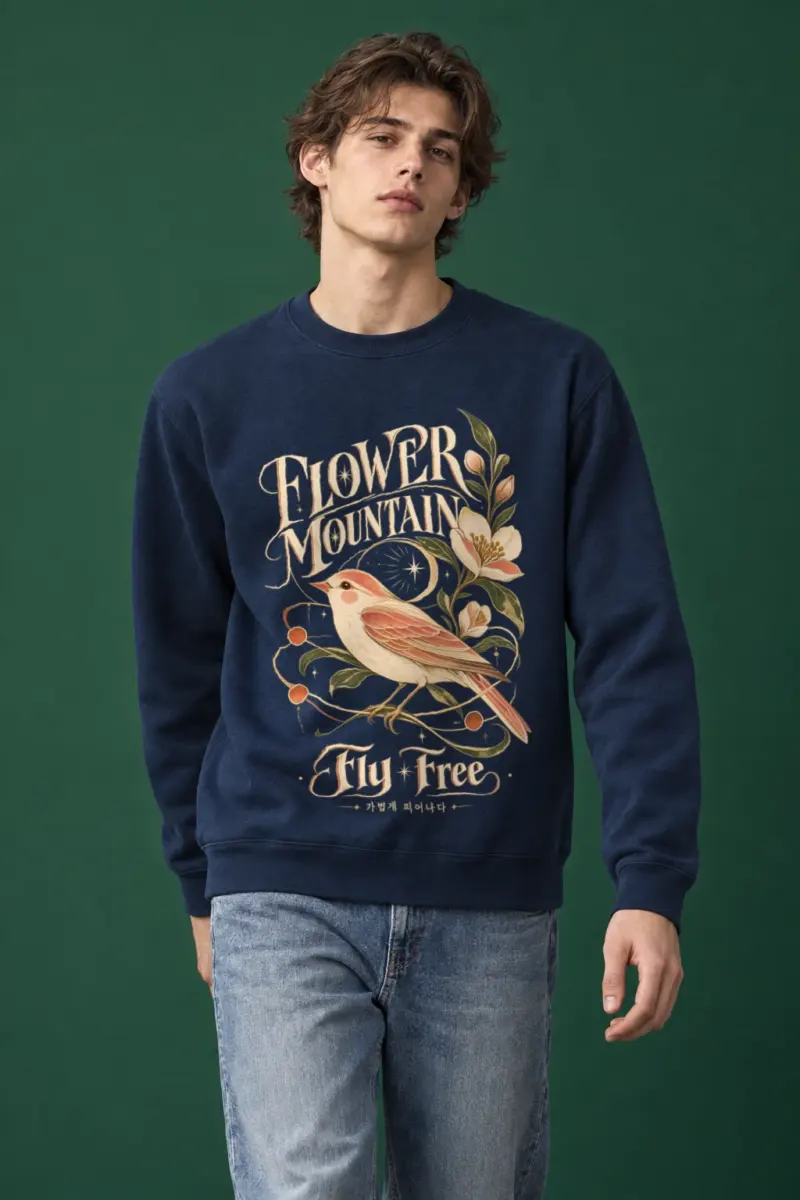 "Flower Mountain Fly Free" Heavy Blend Unisex Crewneck Sweatshirt