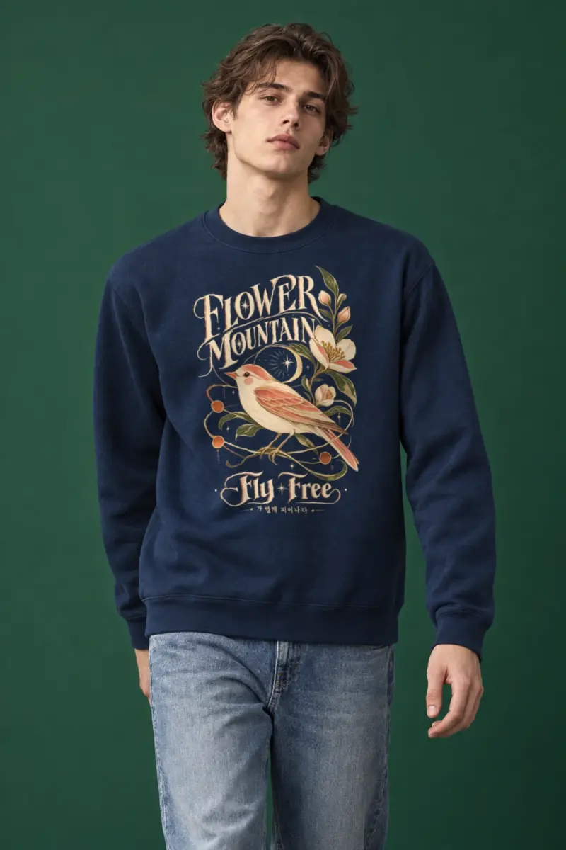 "Flower Mountain Fly Free" Heavy Blend Unisex Crewneck Sweatshirt