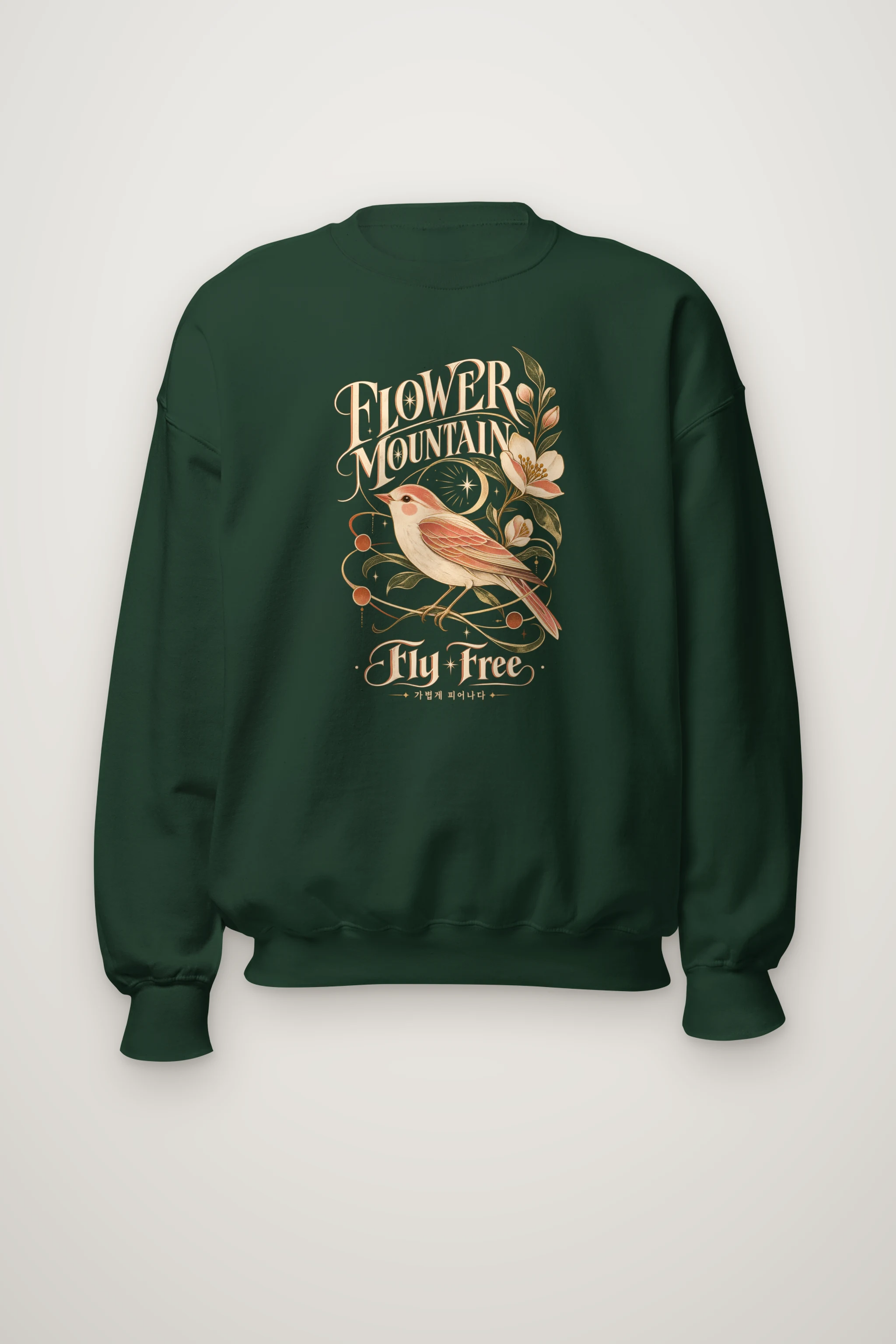 "Flower Mountain Fly Free" Heavy Blend Unisex Crewneck Sweatshirt