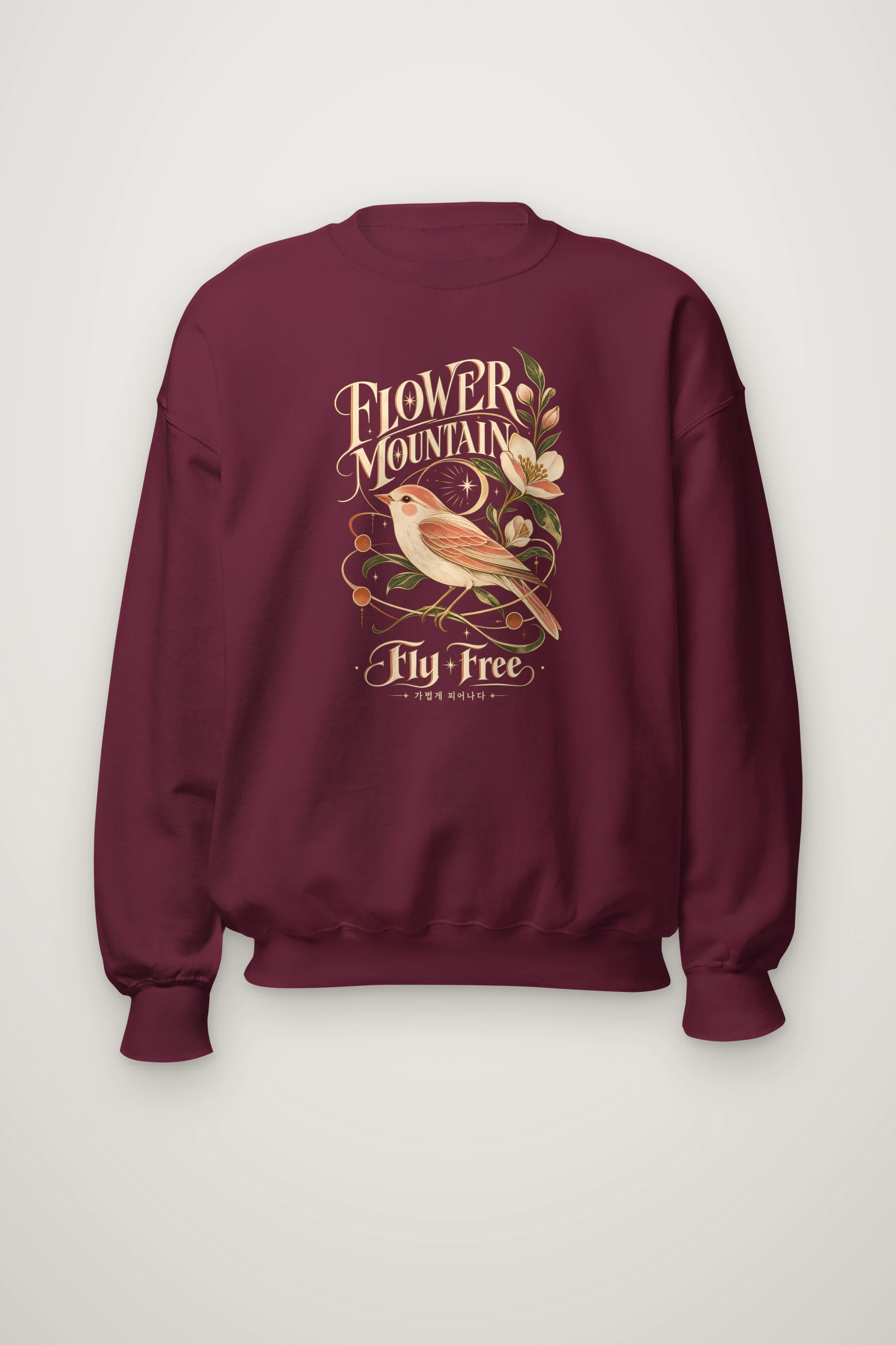 "Flower Mountain Fly Free" Heavy Blend Unisex Crewneck Sweatshirt