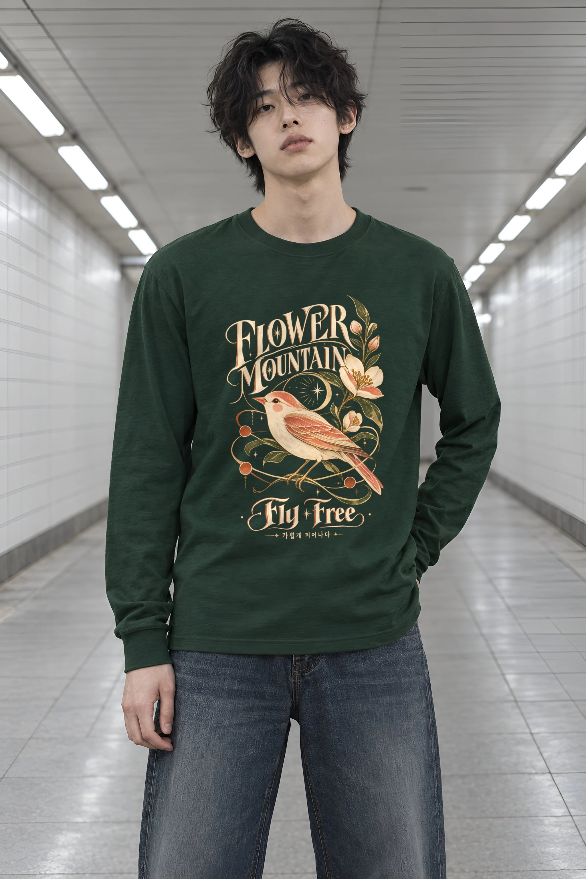 "Flower Mountain Fly Free" Unisex Longsleeve T-shirt