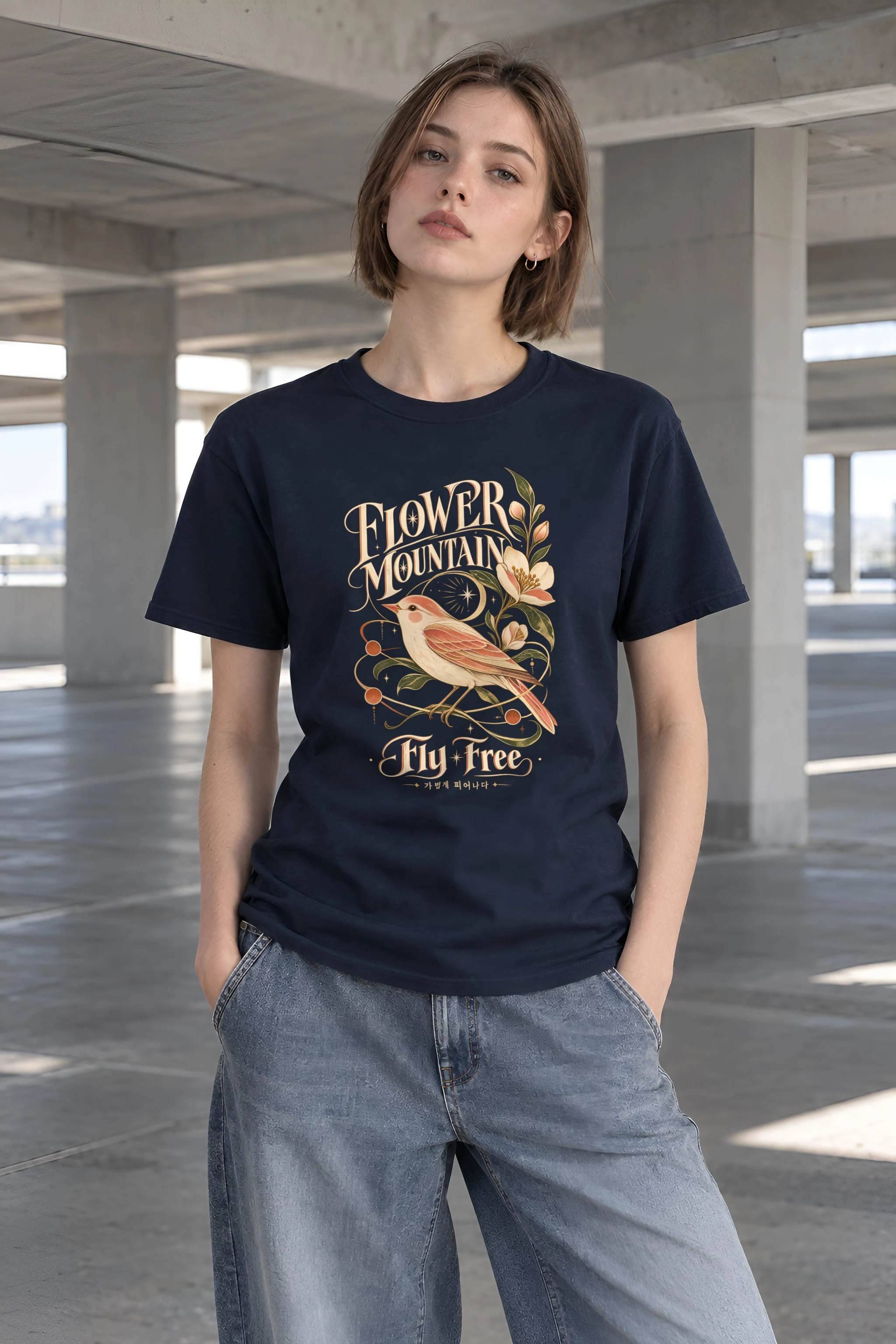 "Flower Mountain" Heavyweight Unisex Crewneck T-shirt