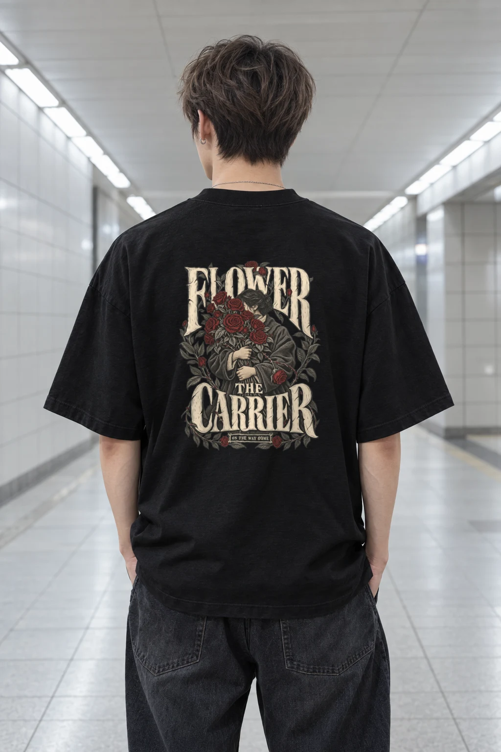 "Flower The Carrier" Men's Oversized Heavyweight Crewneck T-Shirt