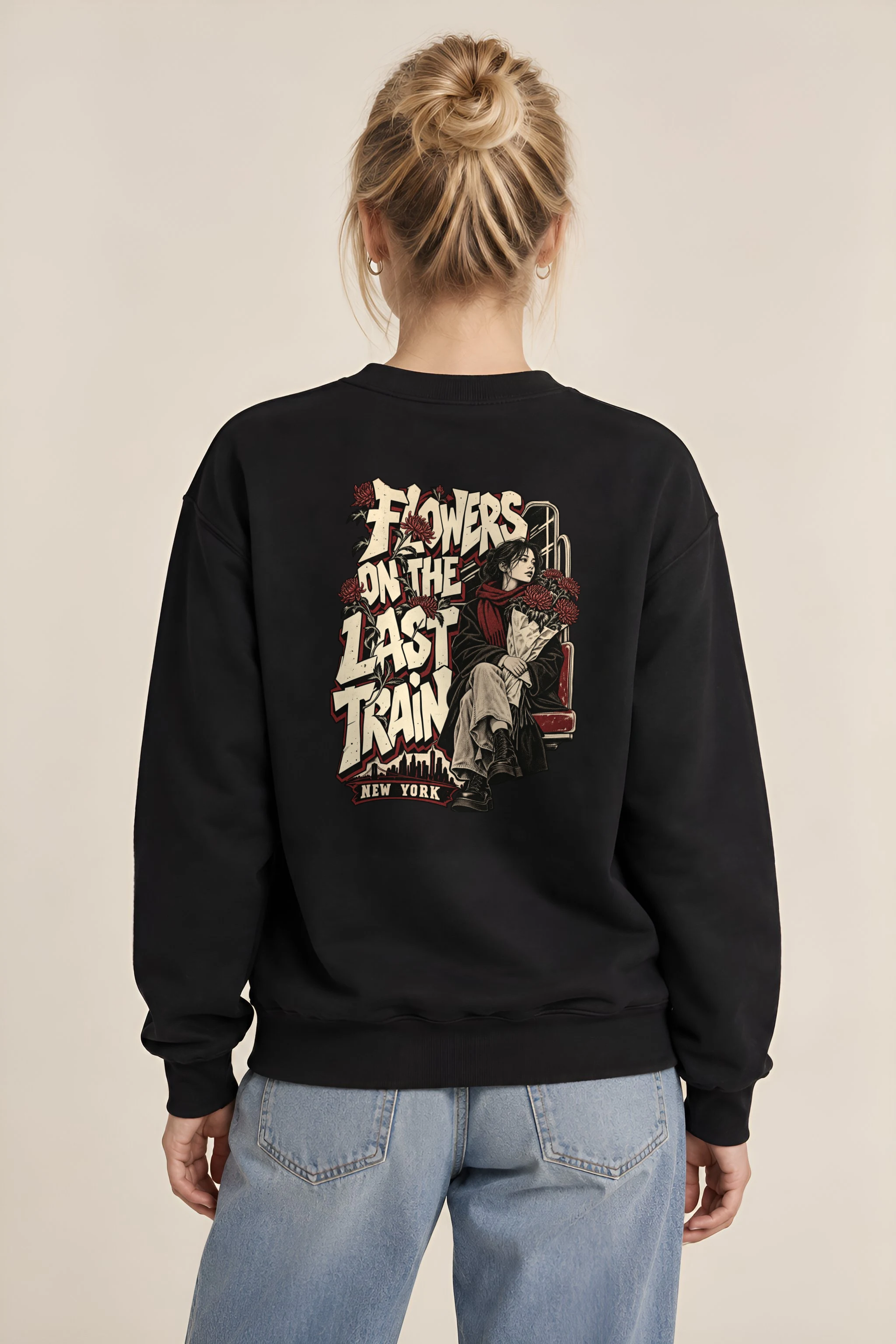 "Flowers On The Last Train New York" 1 Crewneck Sweatshirt
