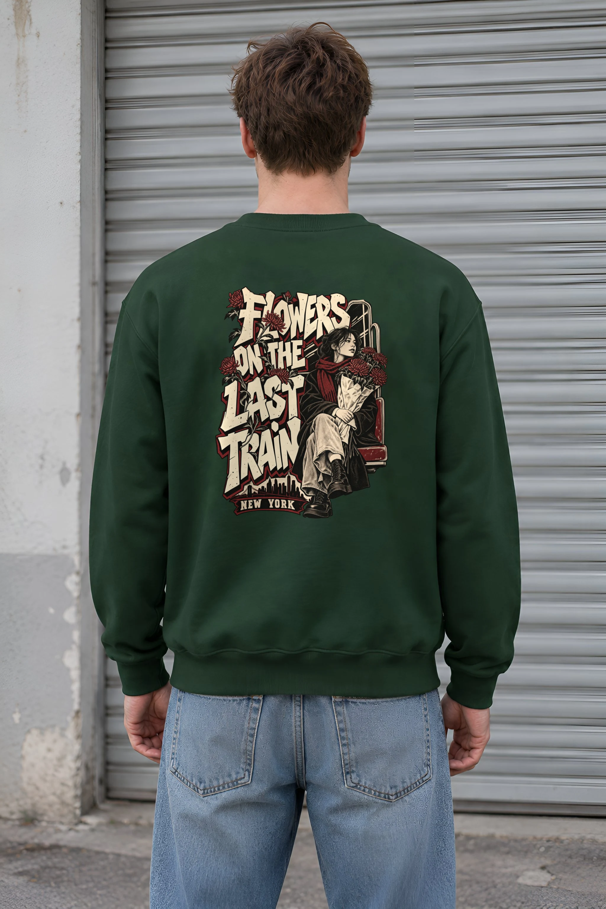 "Flowers On The Last Train New York" 1 Crewneck Sweatshirt