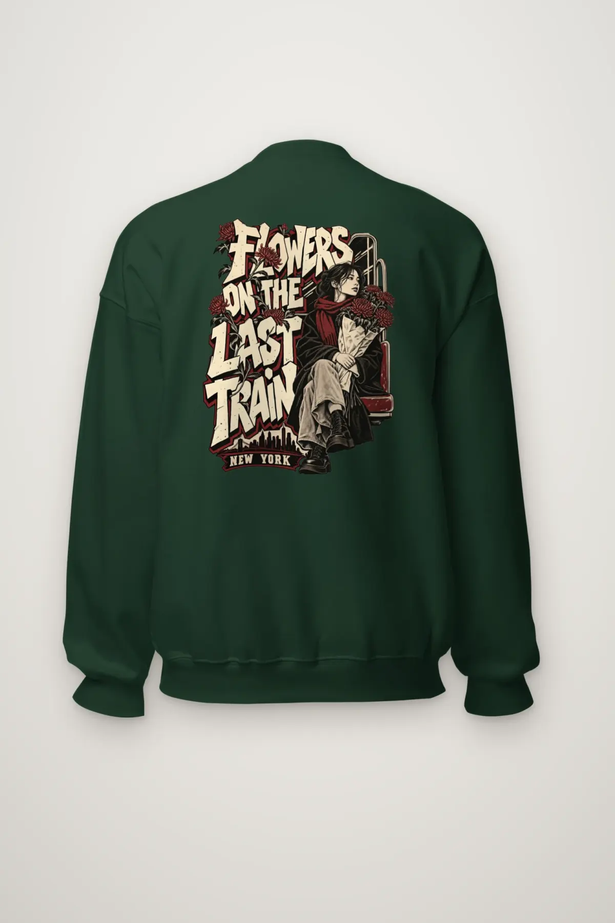"Flowers On The Last Train New York" Heavy Blend Unisex Crewneck Sweatshirt