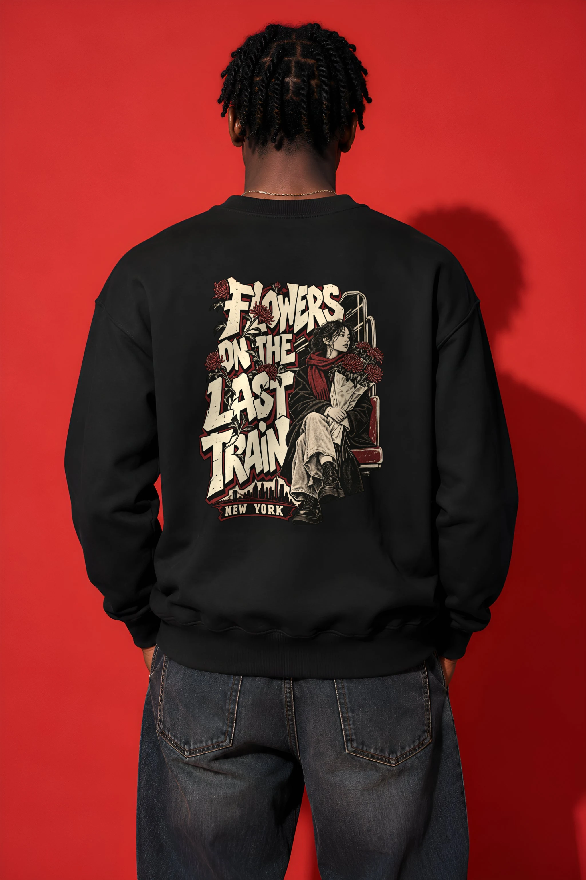 "Flowers On The Last Train New York" 1 Crewneck Sweatshirt
