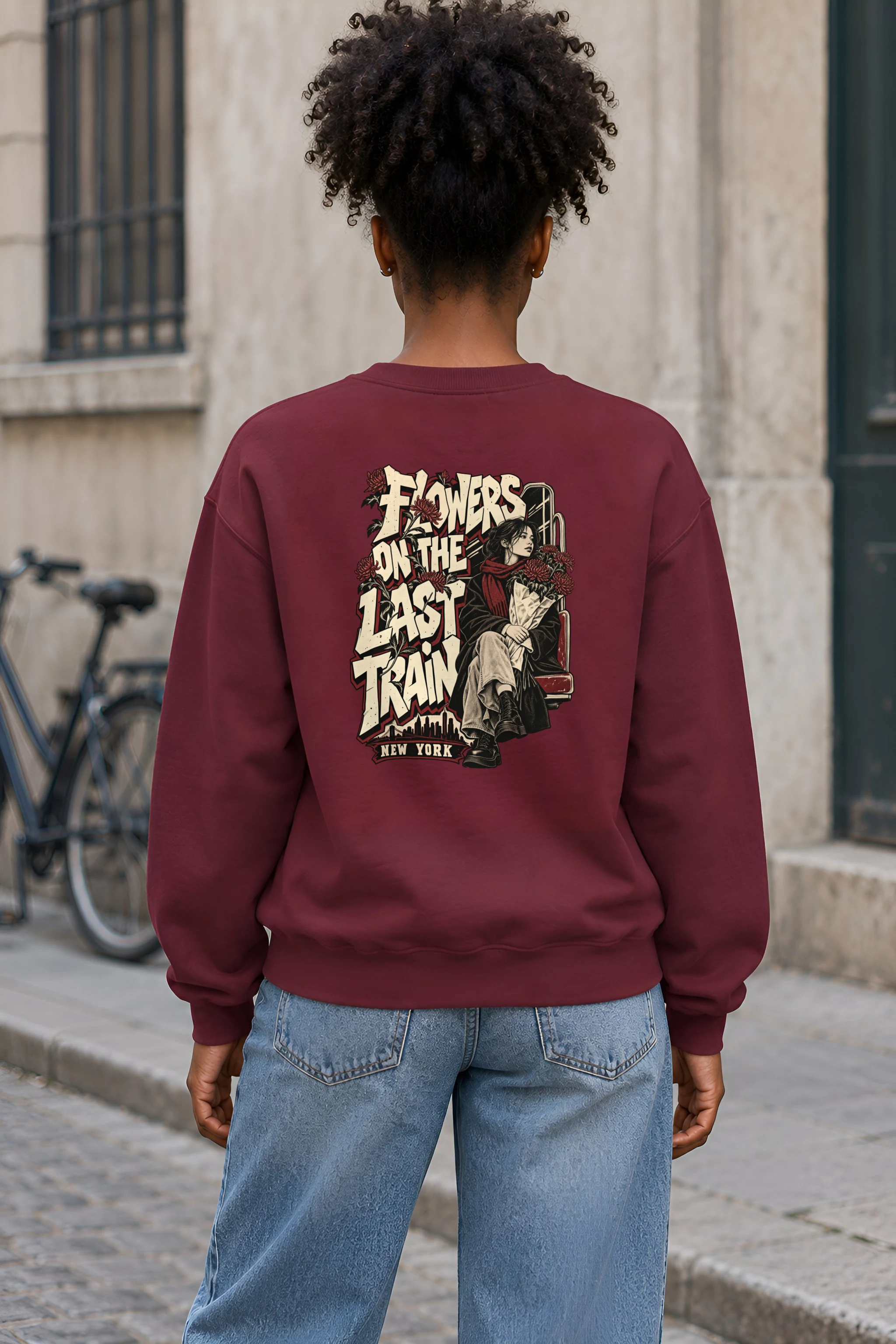 "Flowers On The Last Train New York" 1 Crewneck Sweatshirt