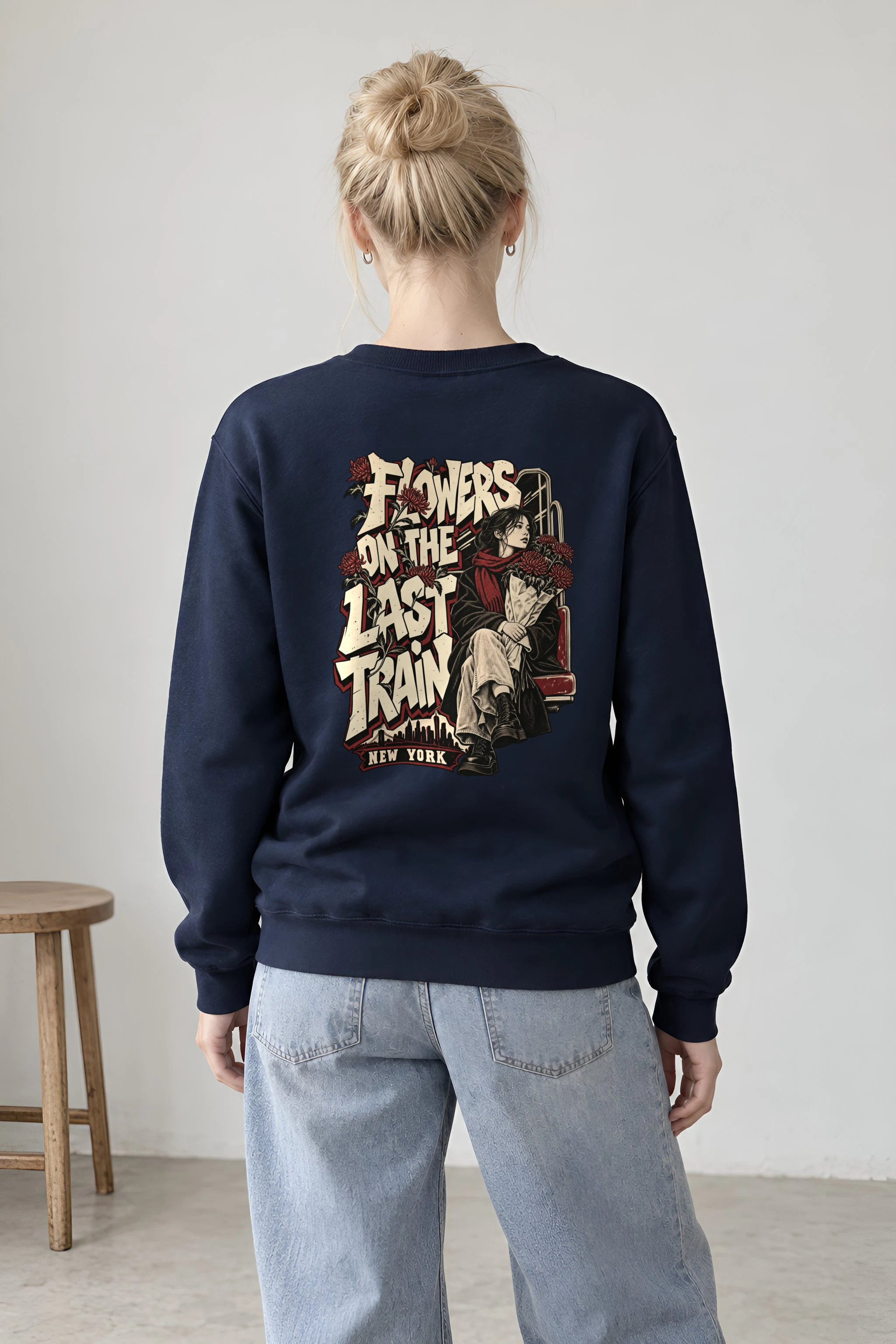 "Flowers On The Last Train New York" 1 Crewneck Sweatshirt
