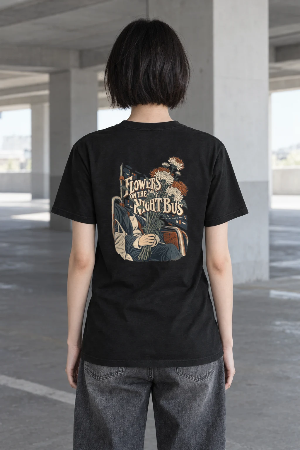 "Flowers on the Night Bus" Heavyweight Unisex Crewneck T-shirt