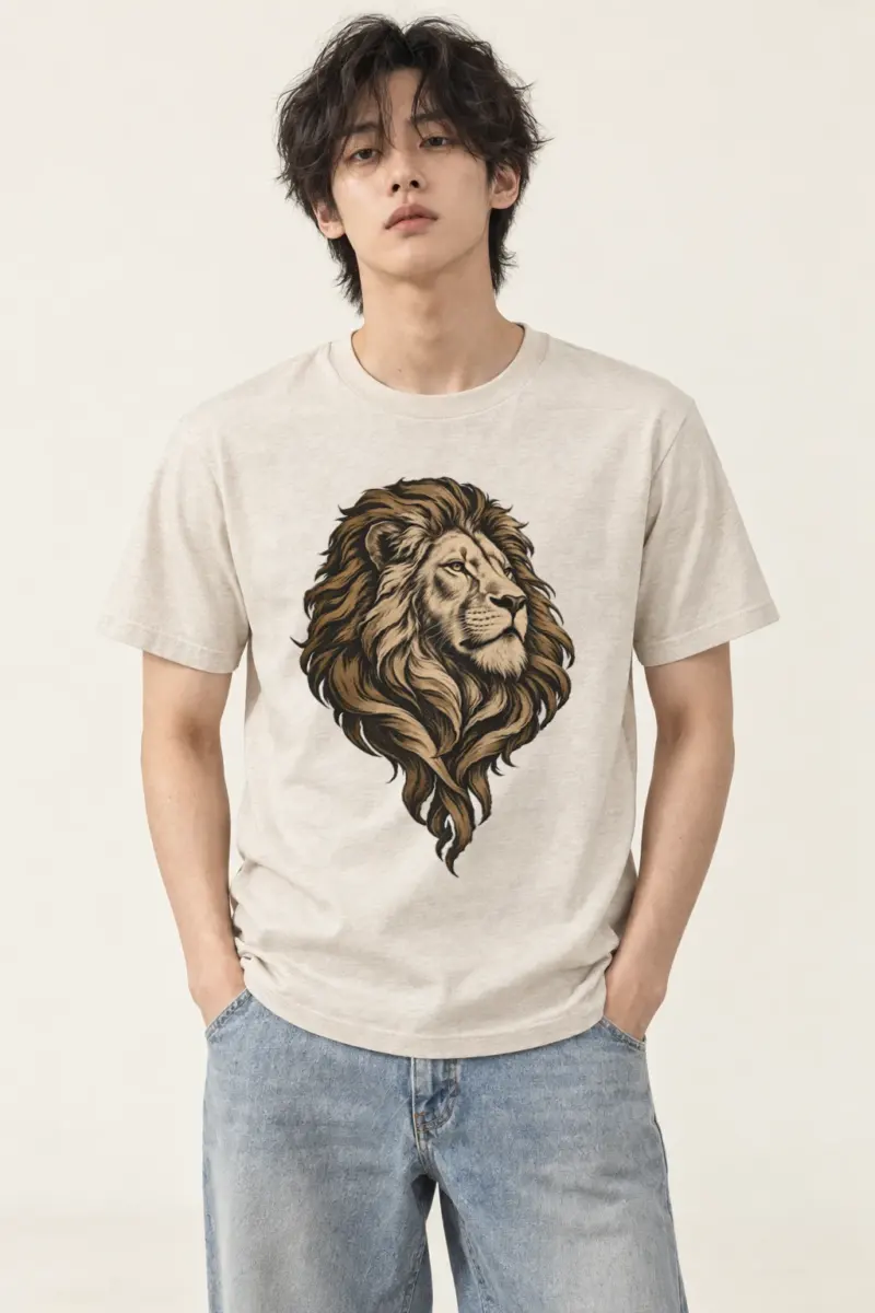 "Flowing Mane Lion" Heavyweight Unisex Crewneck T-shirt | Gildan 5000