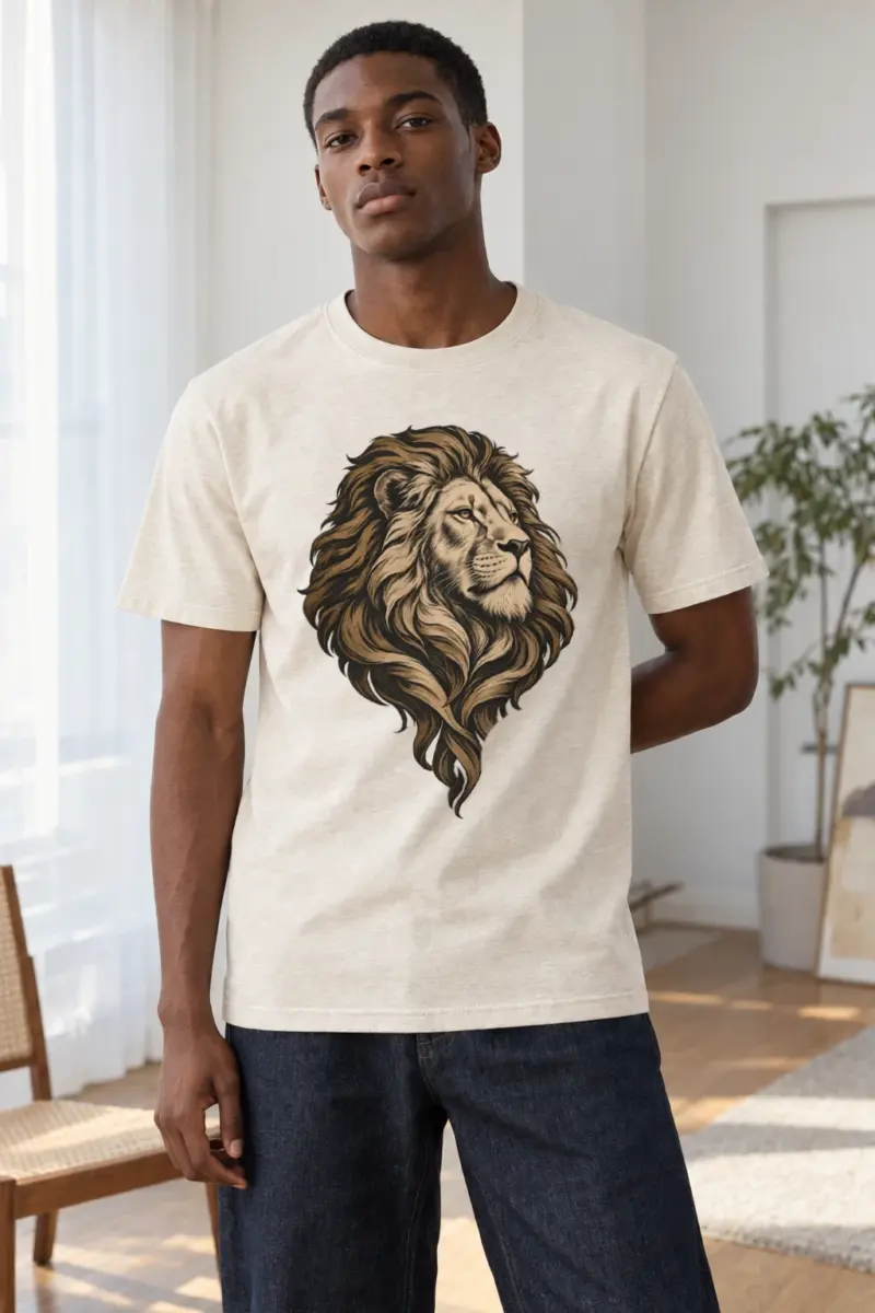 "Flowing Mane Lion" Heavyweight Unisex Crewneck T-shirt | Gildan 5000
