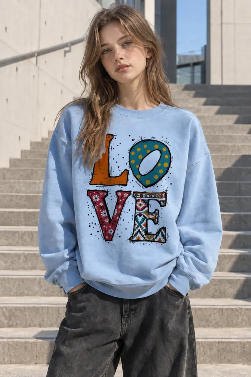 "Folk Art Love" Heavy Blend Unisex Crewneck Sweatshirt | Gildan 18000