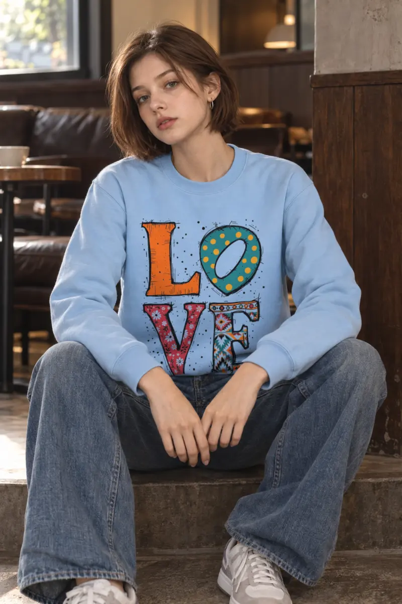 "Folk Art Love" Heavy Blend Unisex Crewneck Sweatshirt