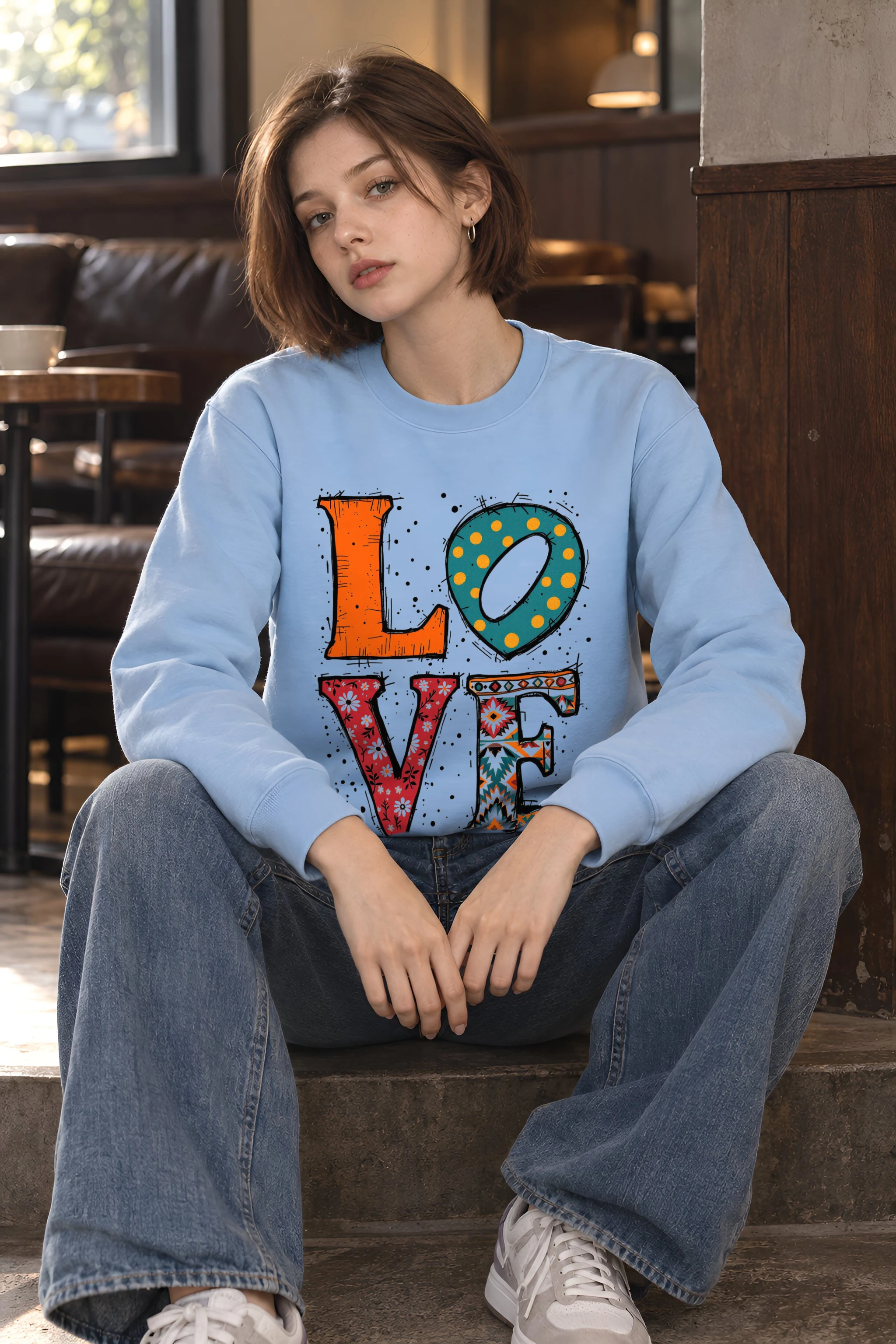 "Folk Art Love" Heavy Blend Unisex Crewneck Sweatshirt