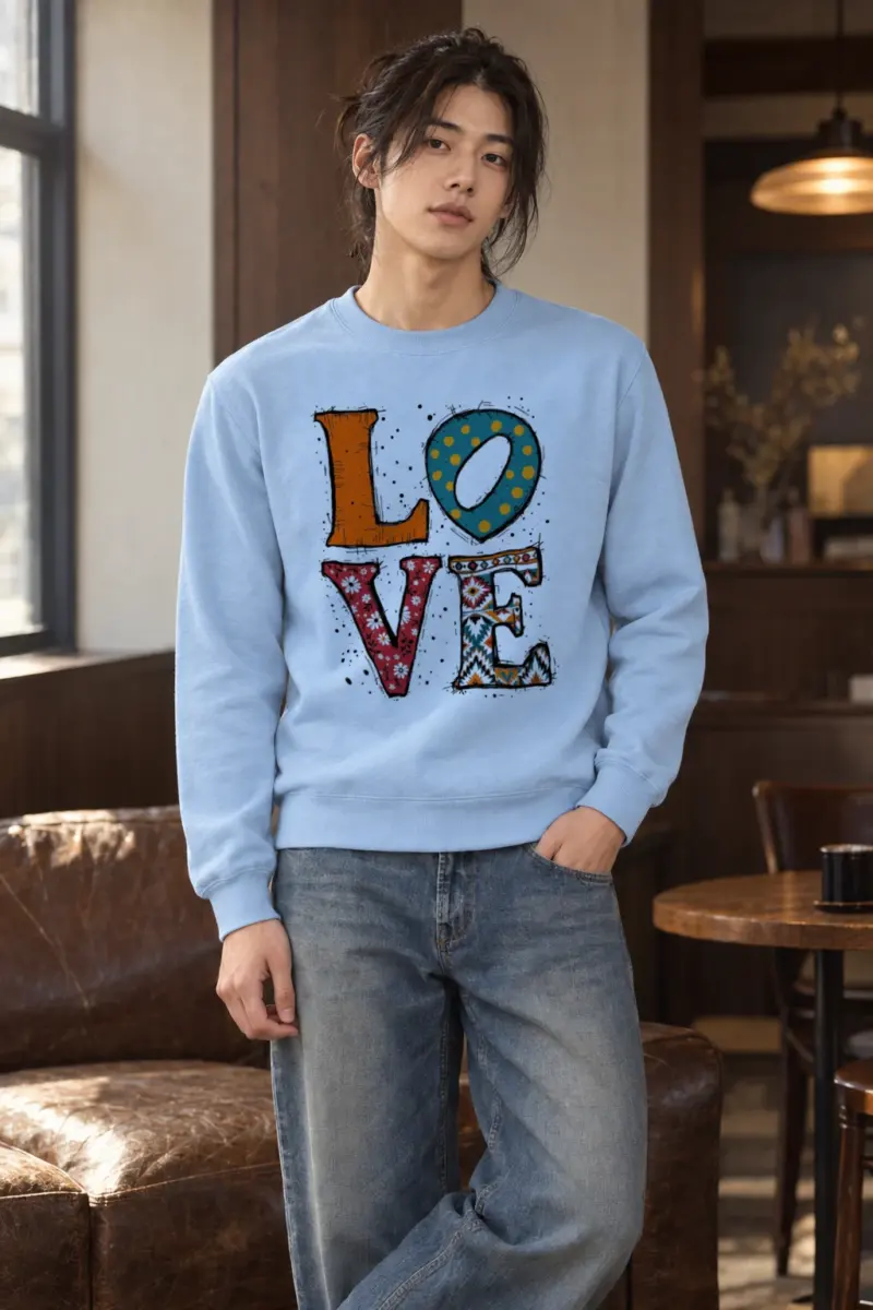 "Folk Art Love" Heavy Blend Unisex Crewneck Sweatshirt