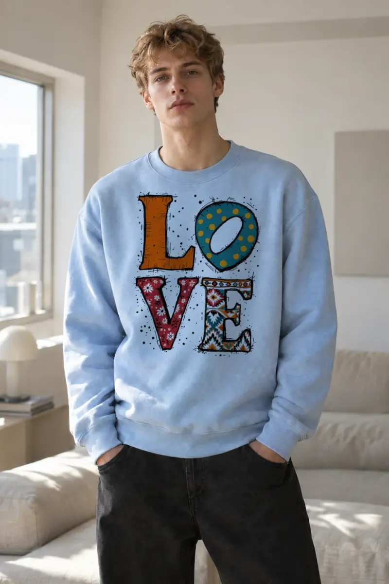 "Folk Art Love" Heavy Blend Unisex Crewneck Sweatshirt | Gildan 18000