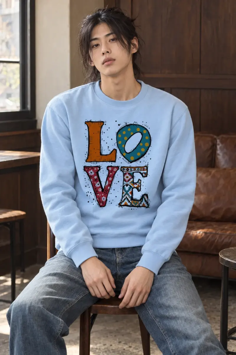 "Folk Art Love" Heavy Blend Unisex Crewneck Sweatshirt