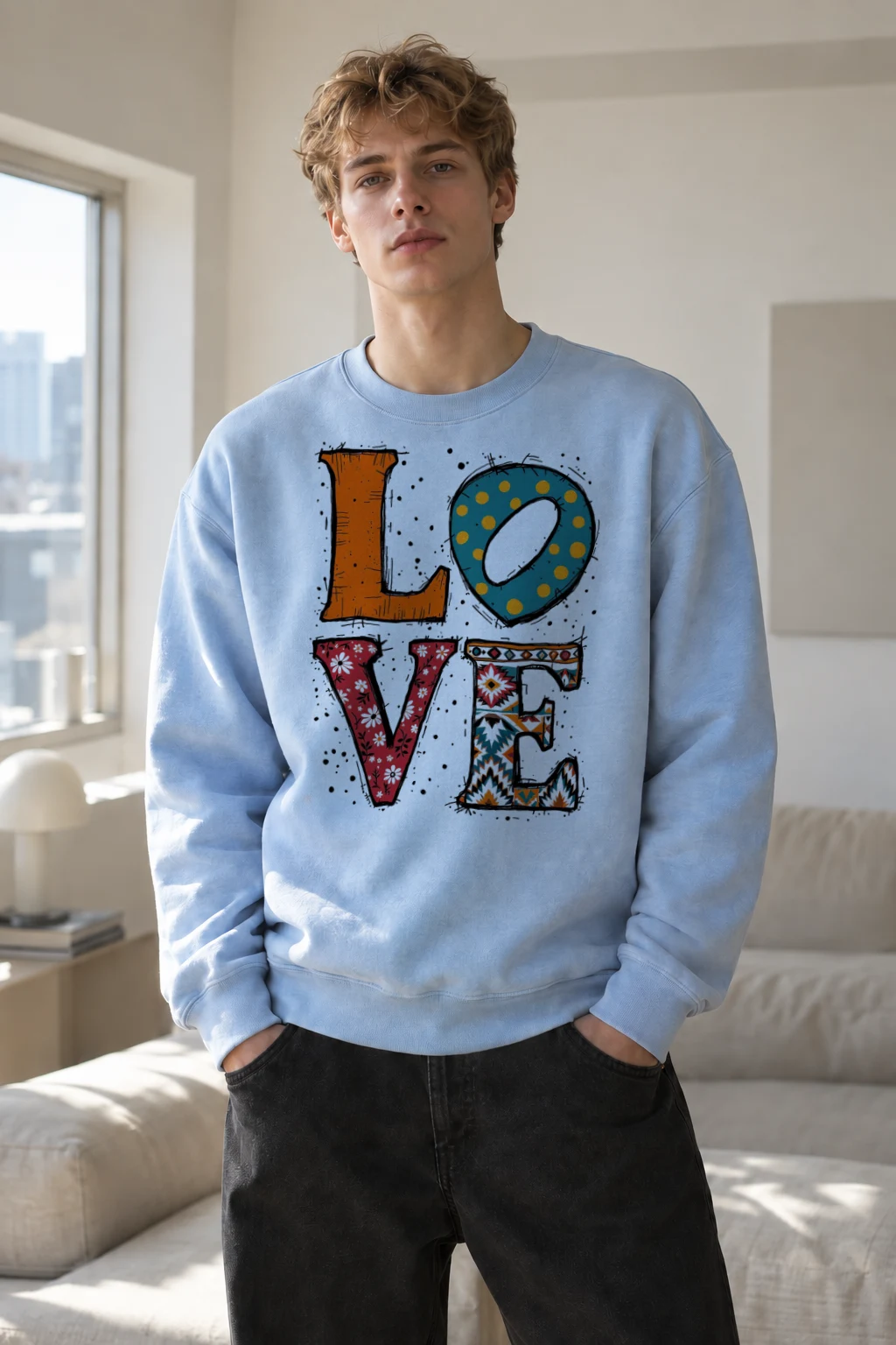 "Folk Art Love" Heavy Blend Unisex Crewneck Sweatshirt | Gildan 18000