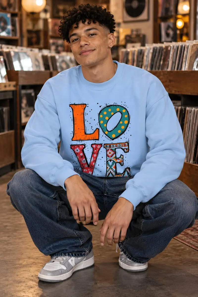 "Folk Art Love" Heavy Blend Unisex Crewneck Sweatshirt