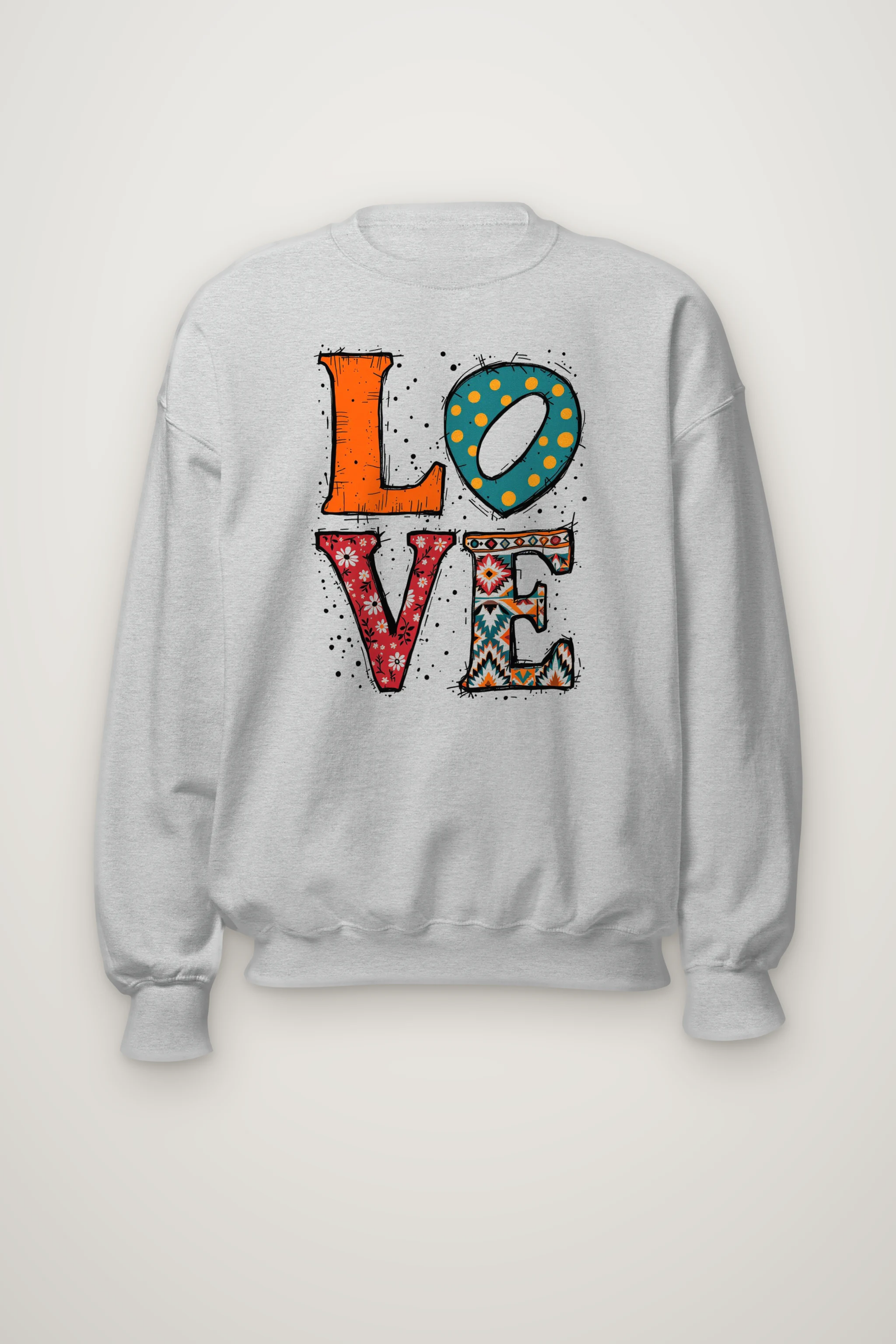 "Folk Art Love" Heavy Blend Unisex Crewneck Sweatshirt