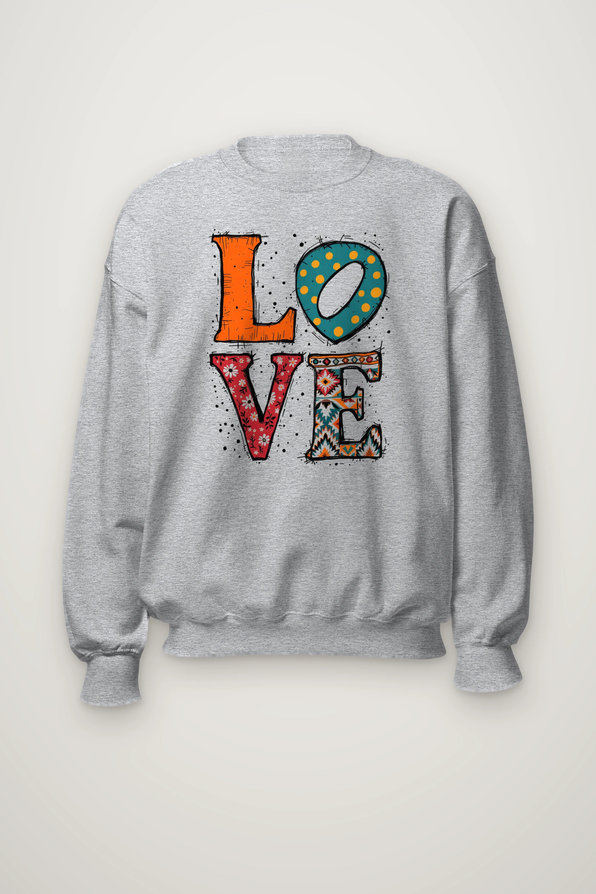"Folk Art Love" Heavy Blend Unisex Crewneck Sweatshirt