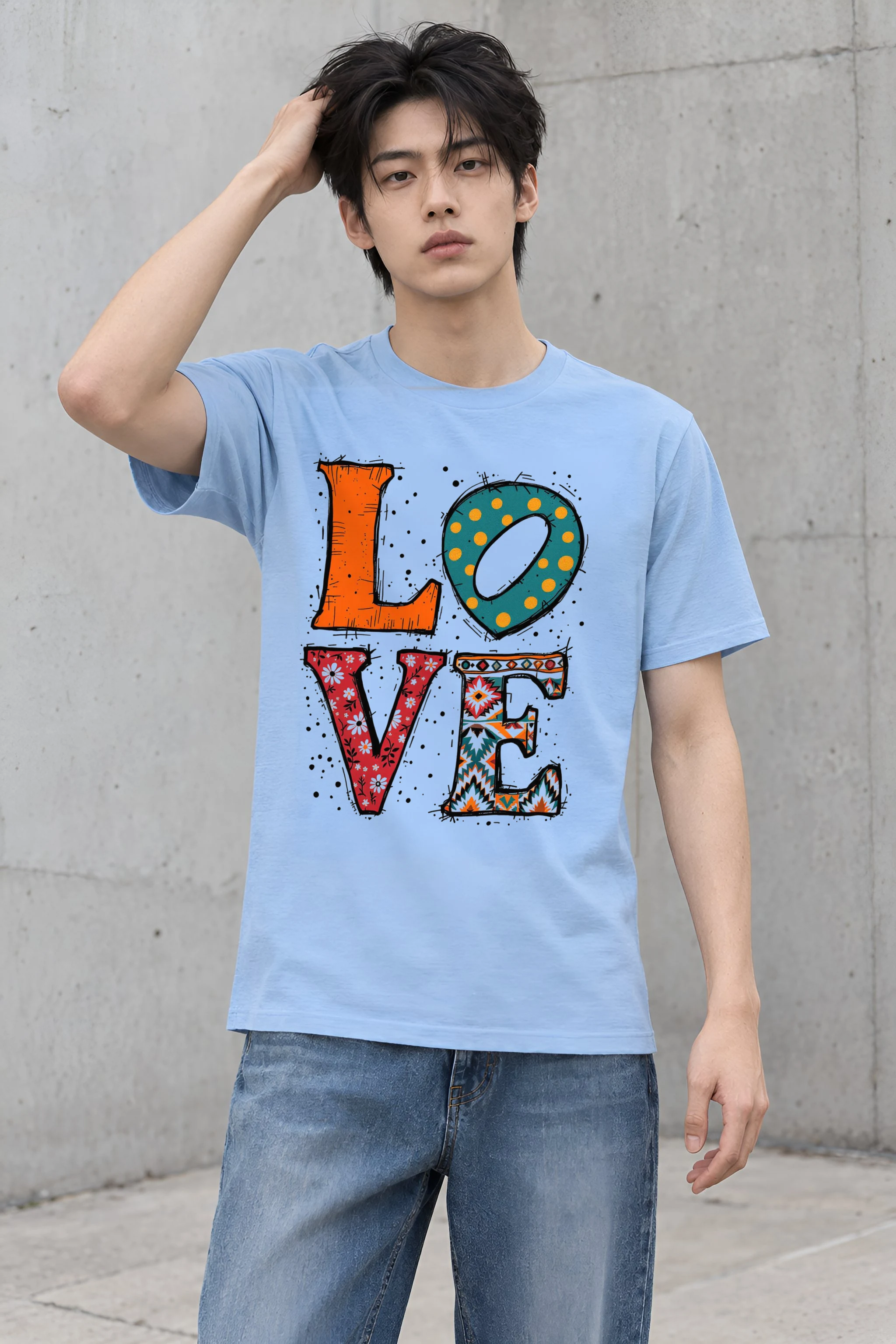 "Folk Art Love" Heavyweight Unisex Crewneck T-shirt