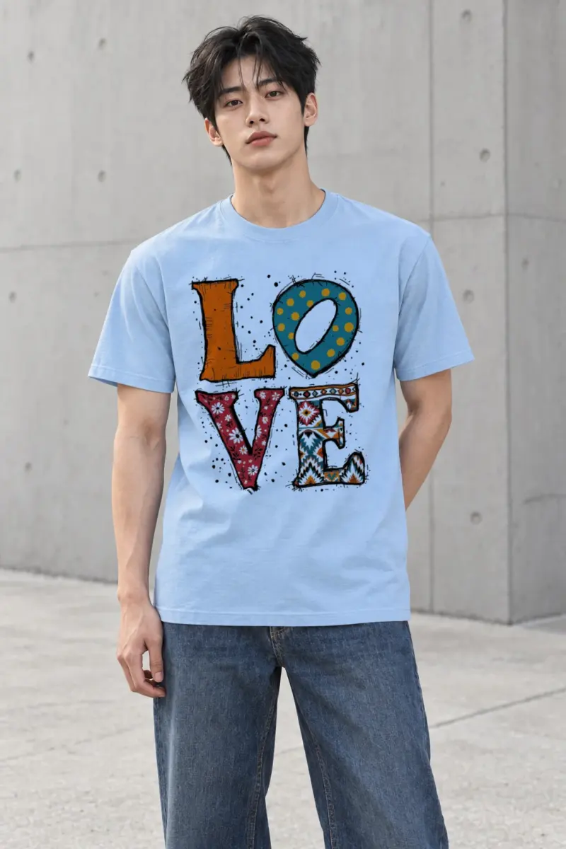 "Folk Art Love" Heavyweight Unisex Crewneck T-shirt | Gildan 5000