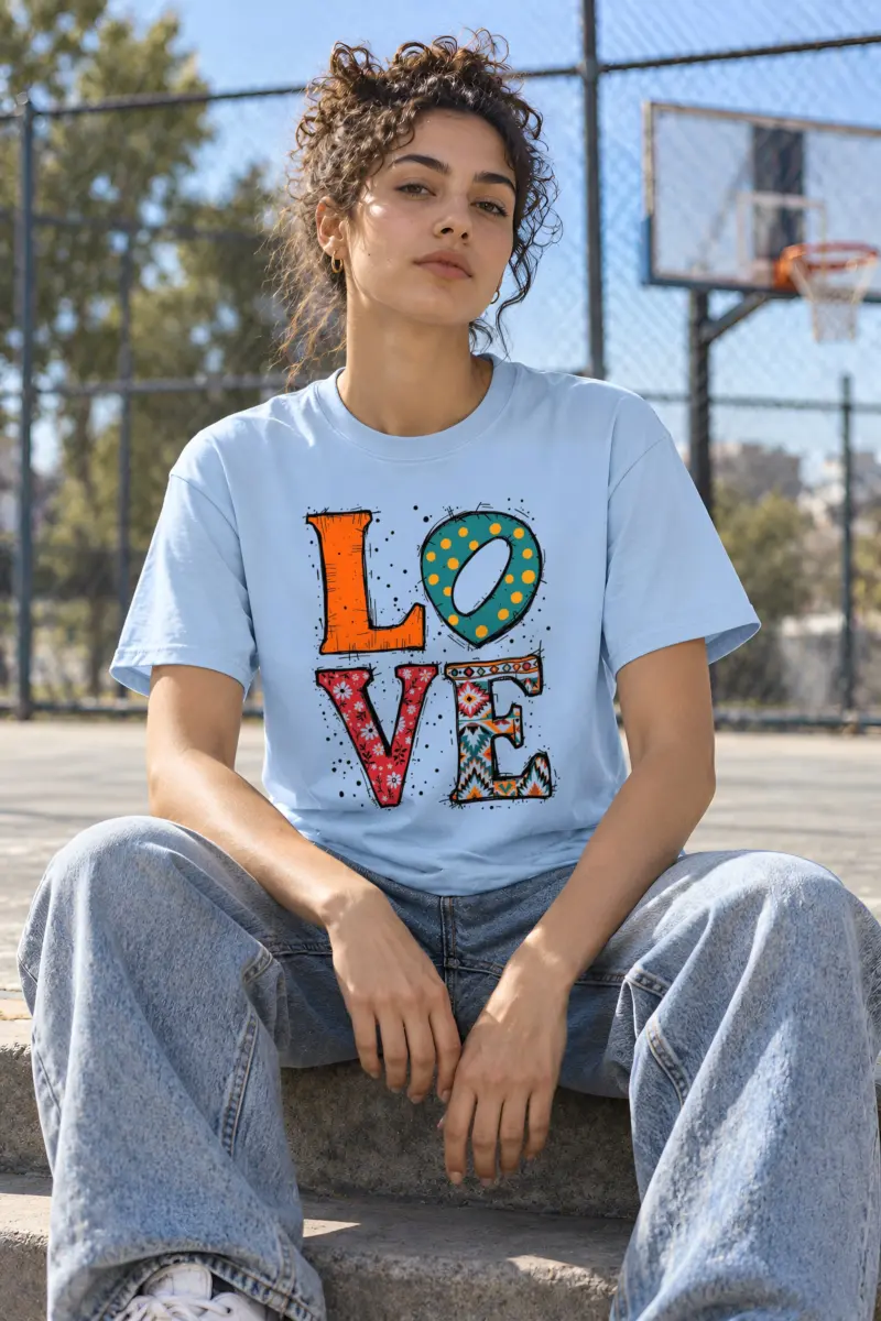"Folk Art Love" Heavyweight Unisex Crewneck T-shirt