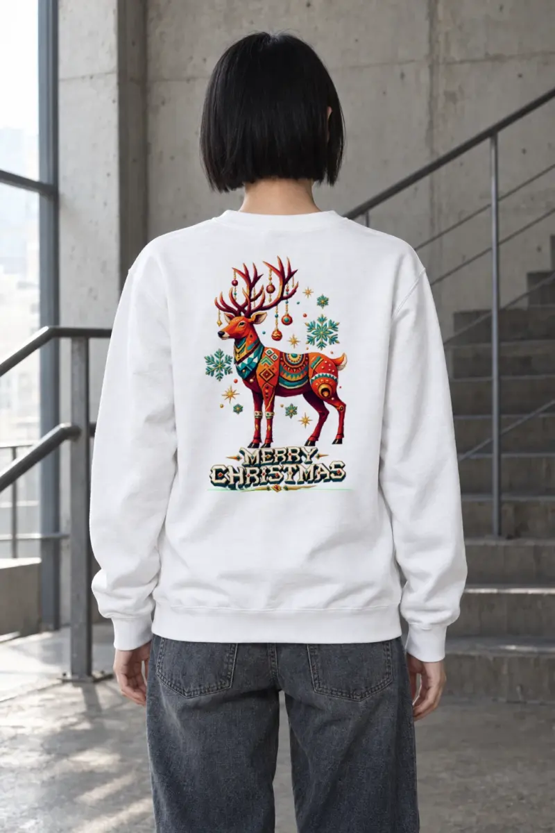 "Folk Festive Deer" Heavy Blend Unisex Crewneck Sweatshirt | Gildan 18000