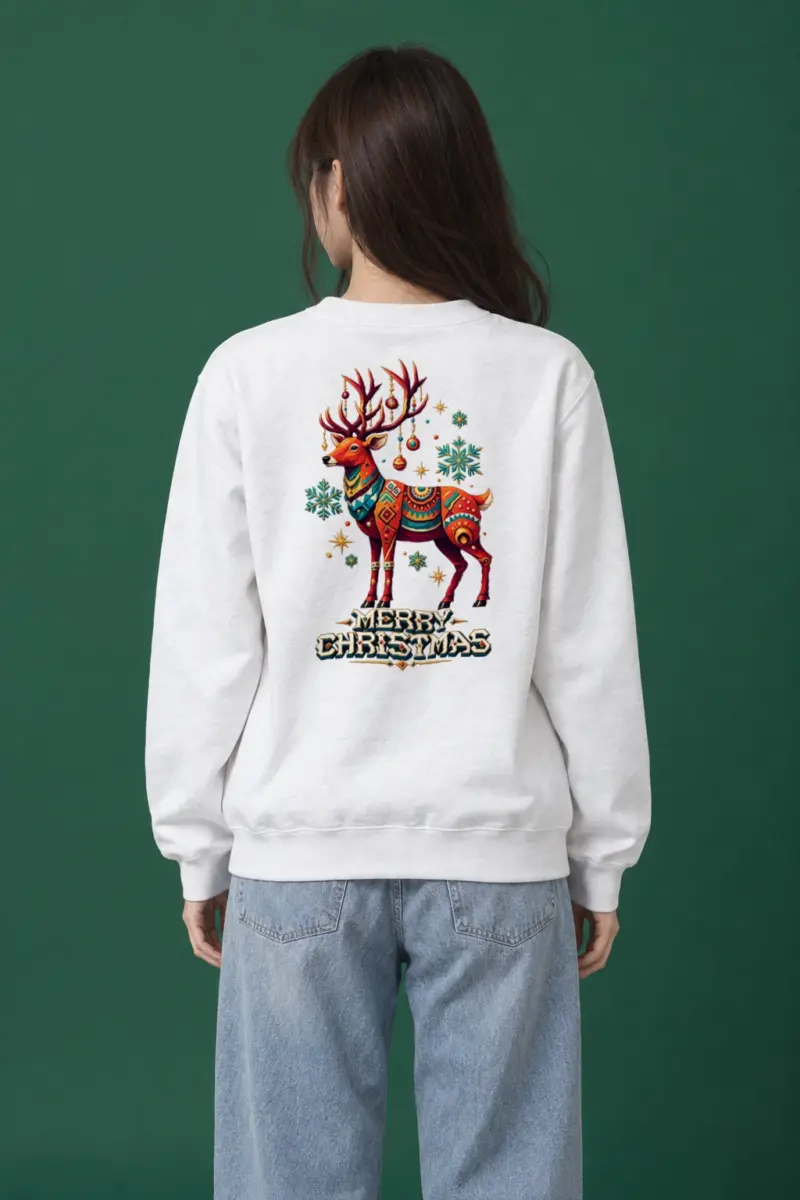 "Folk Festive Deer" Heavy Blend Unisex Crewneck Sweatshirt | Gildan 18000