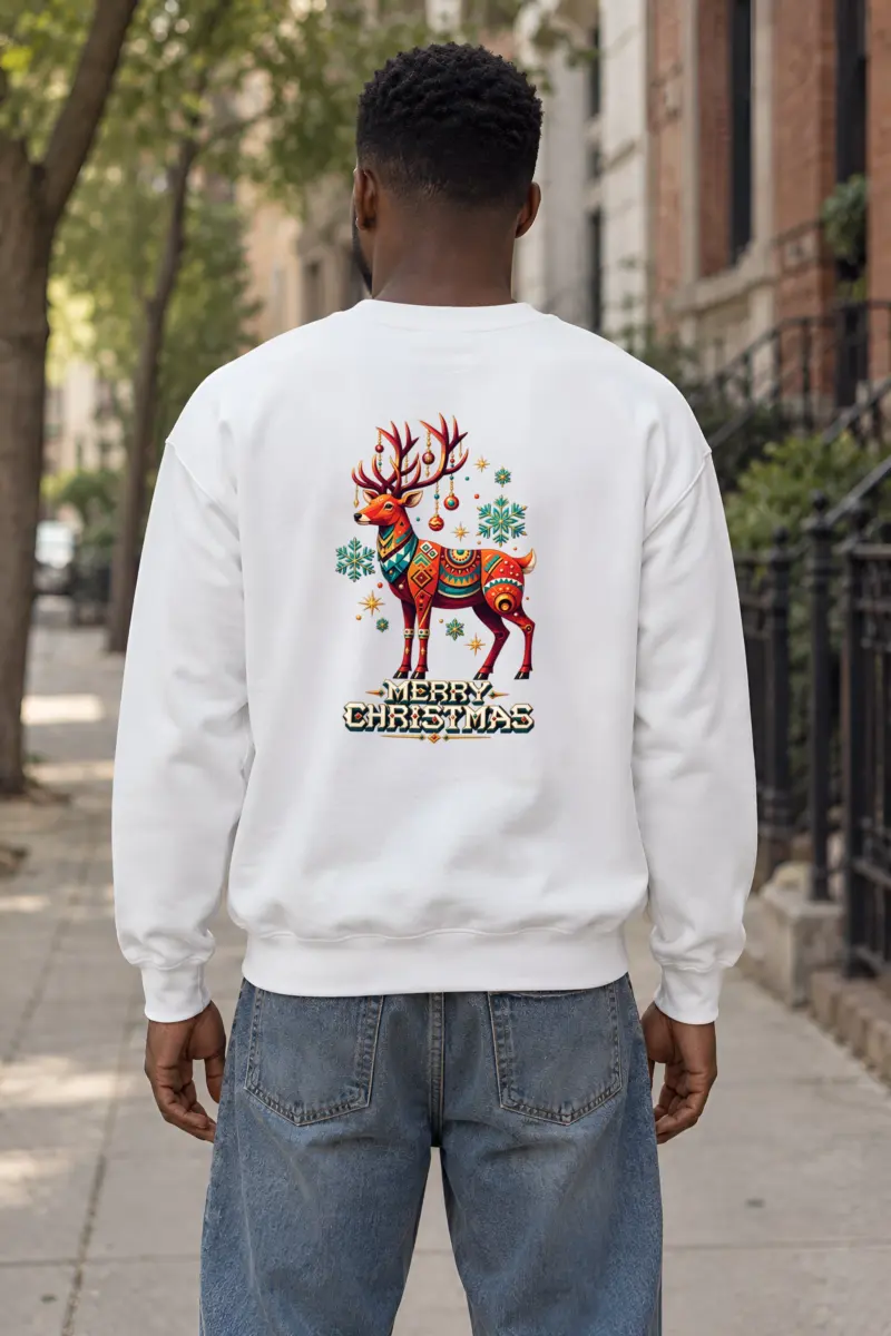 "Folk Festive Deer" Heavy Blend Unisex Crewneck Sweatshirt