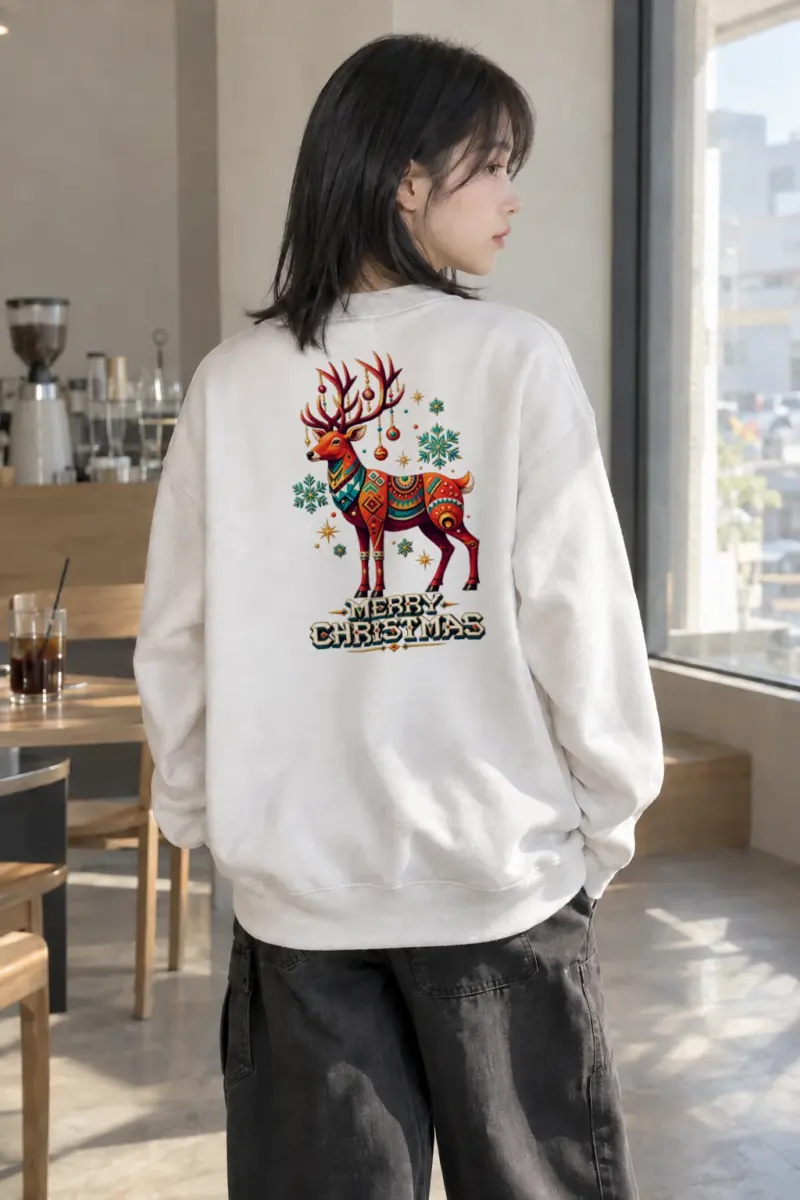 "Folk Festive Deer" Heavy Blend Unisex Crewneck Sweatshirt | Gildan 18000