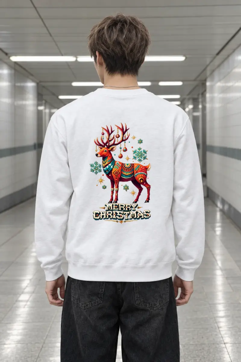 "Folk Festive Deer" Heavy Blend Unisex Crewneck Sweatshirt