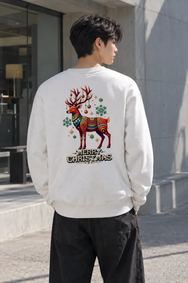 "Folk Festive Deer" Heavy Blend Unisex Crewneck Sweatshirt | Gildan 18000