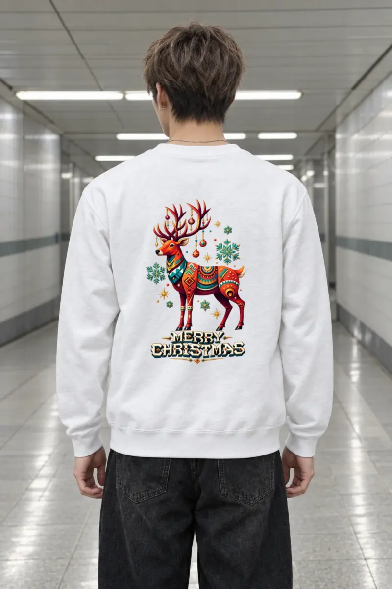"Folk Festive Deer" Heavy Blend Unisex Crewneck Sweatshirt