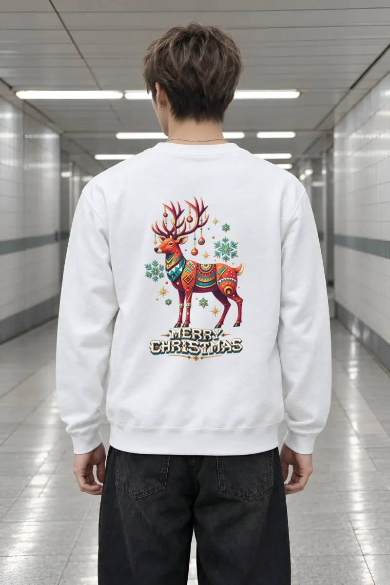 "Folk Festive Deer" Heavy Blend Unisex Crewneck Sweatshirt