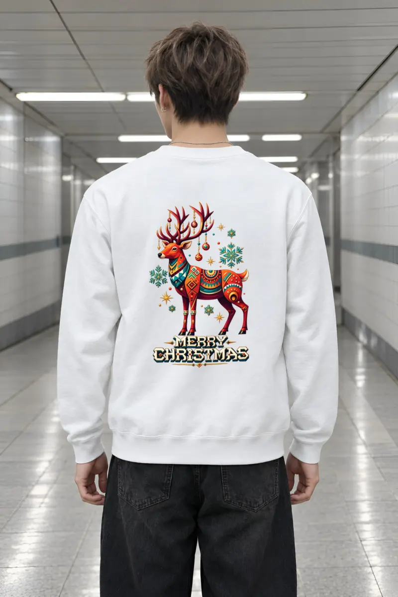 "Folk Festive Deer" Heavy Blend Unisex Crewneck Sweatshirt