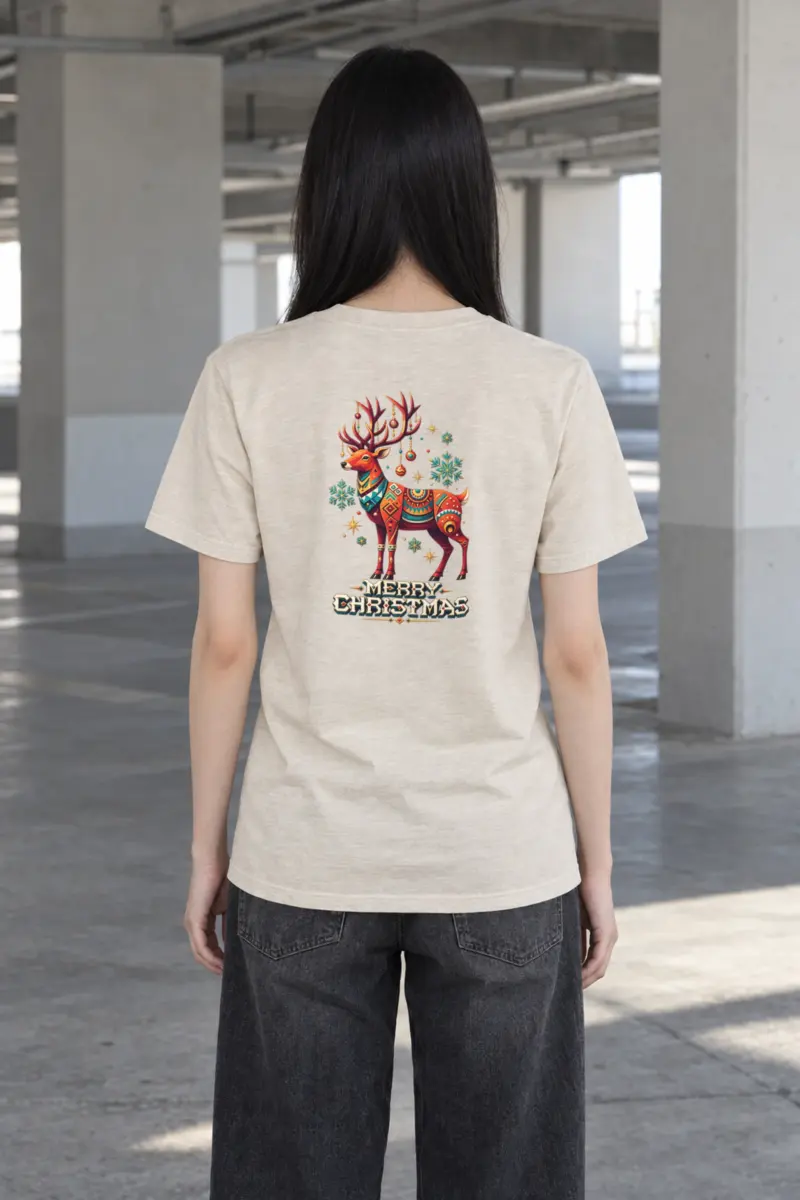 "Folk Festive Reindeer" Heavyweight Unisex Crewneck T-shirt