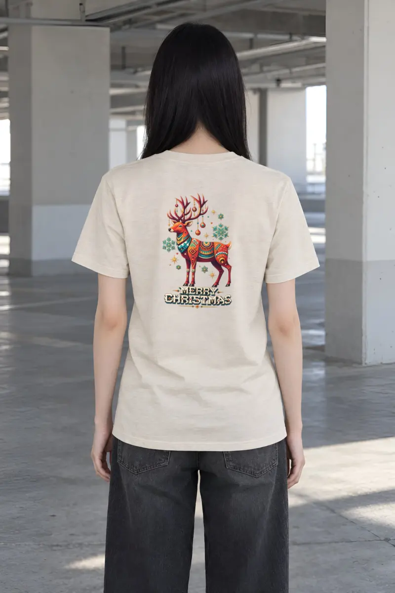 "Folk Festive Reindeer" Heavyweight Unisex Crewneck T-shirt
