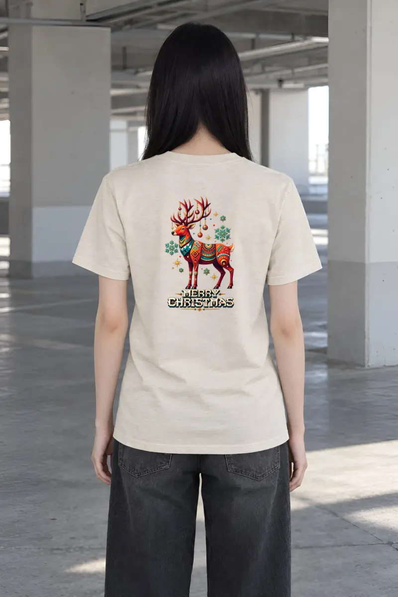 "Folk Festive Reindeer" Heavyweight Unisex Crewneck T-shirt